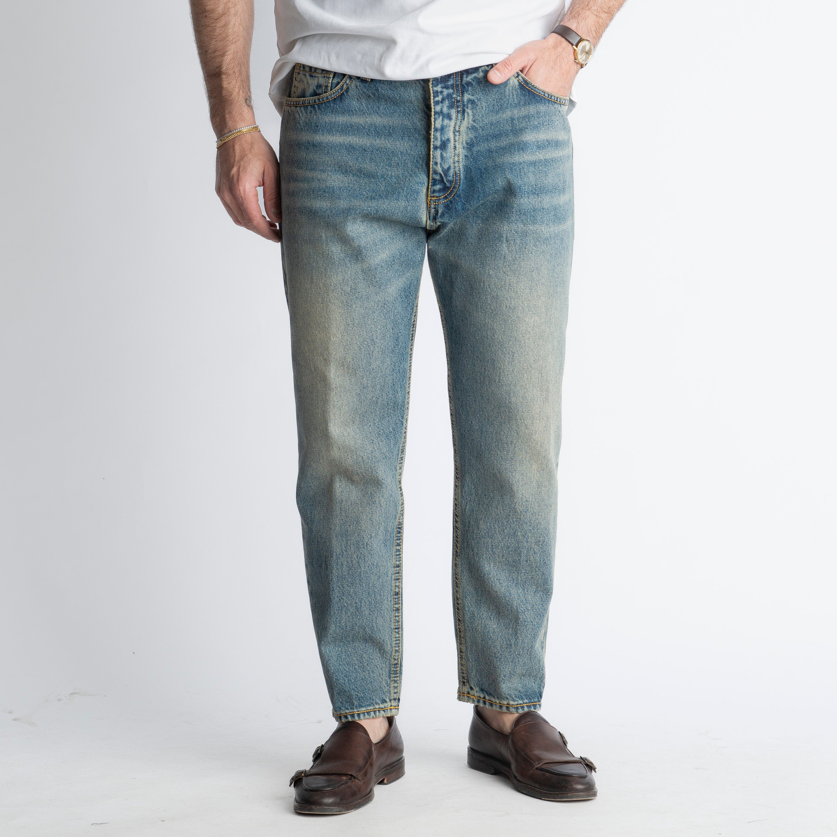 Jeans Carrot Fit Sabbiato - Cotone Mercerizzato