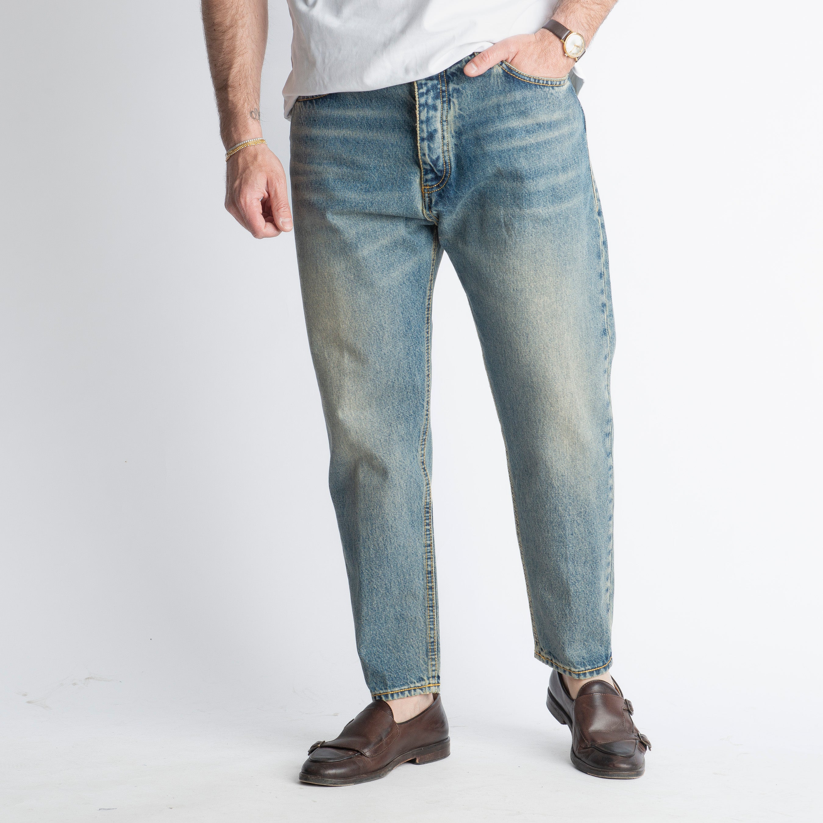 Jeans Carrot Fit Sabbiato - Cotone Mercerizzato