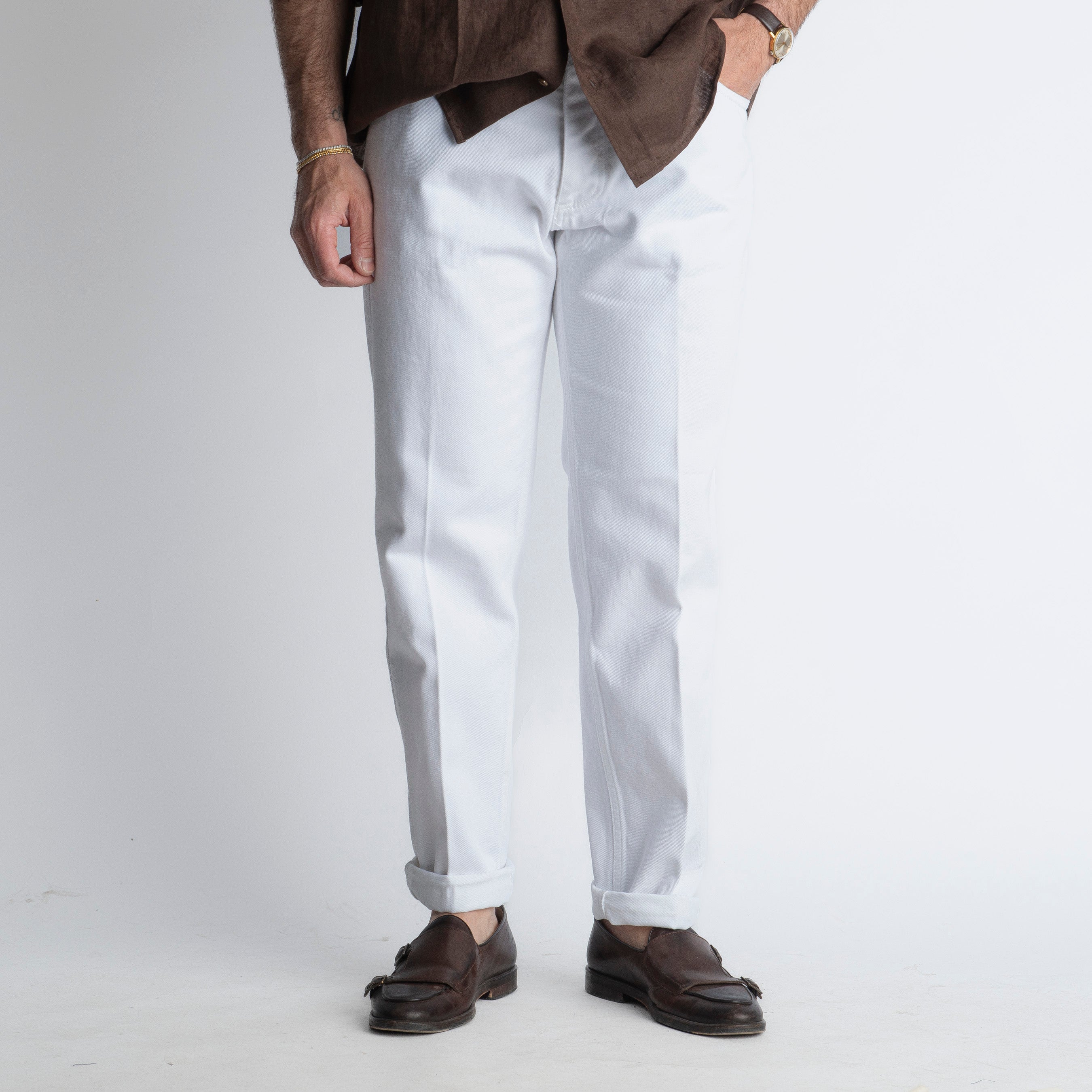 Jeans Bianco Straight Fit - Cotone Mercerizzato