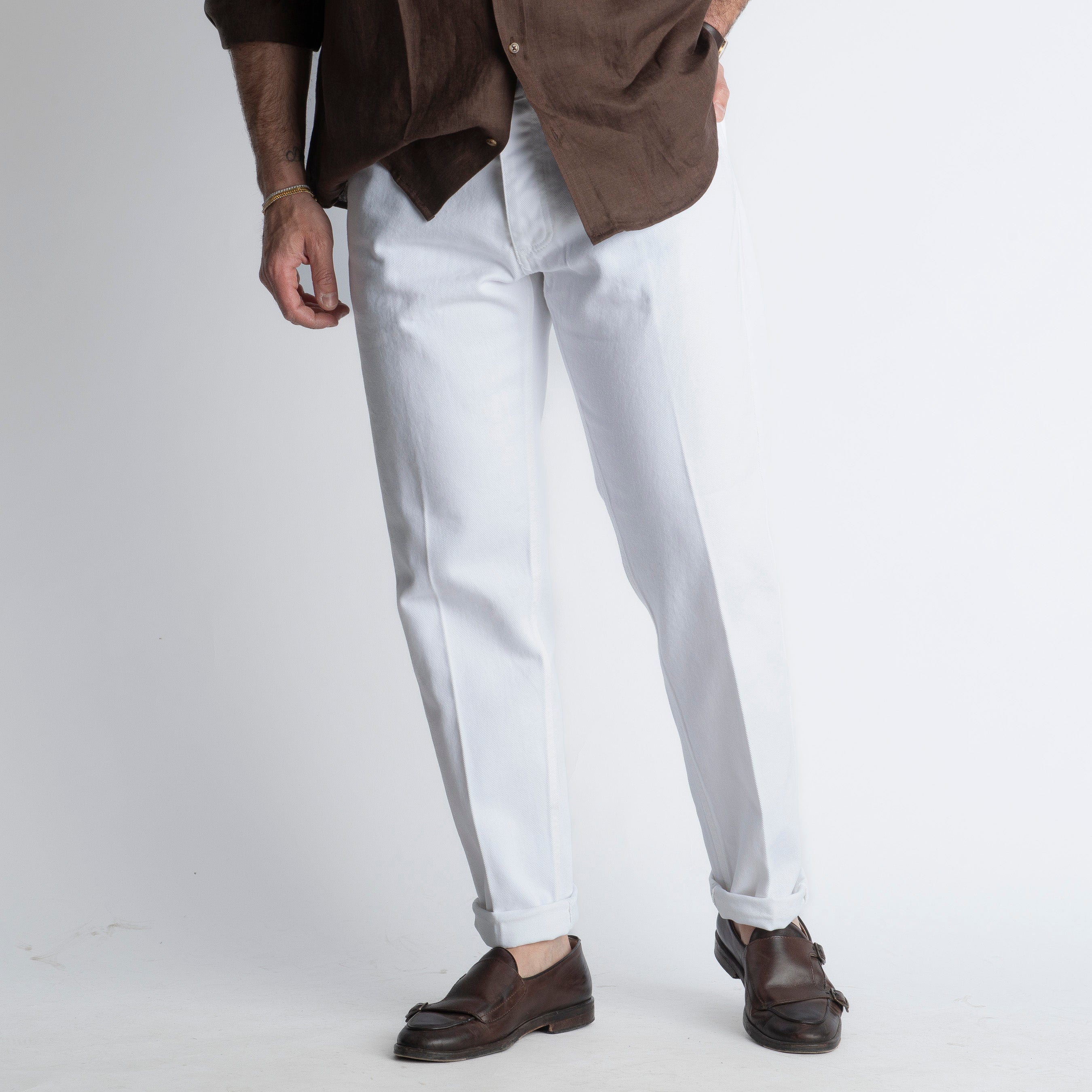 Jeans Bianco Straight Fit - Cotone Mercerizzato