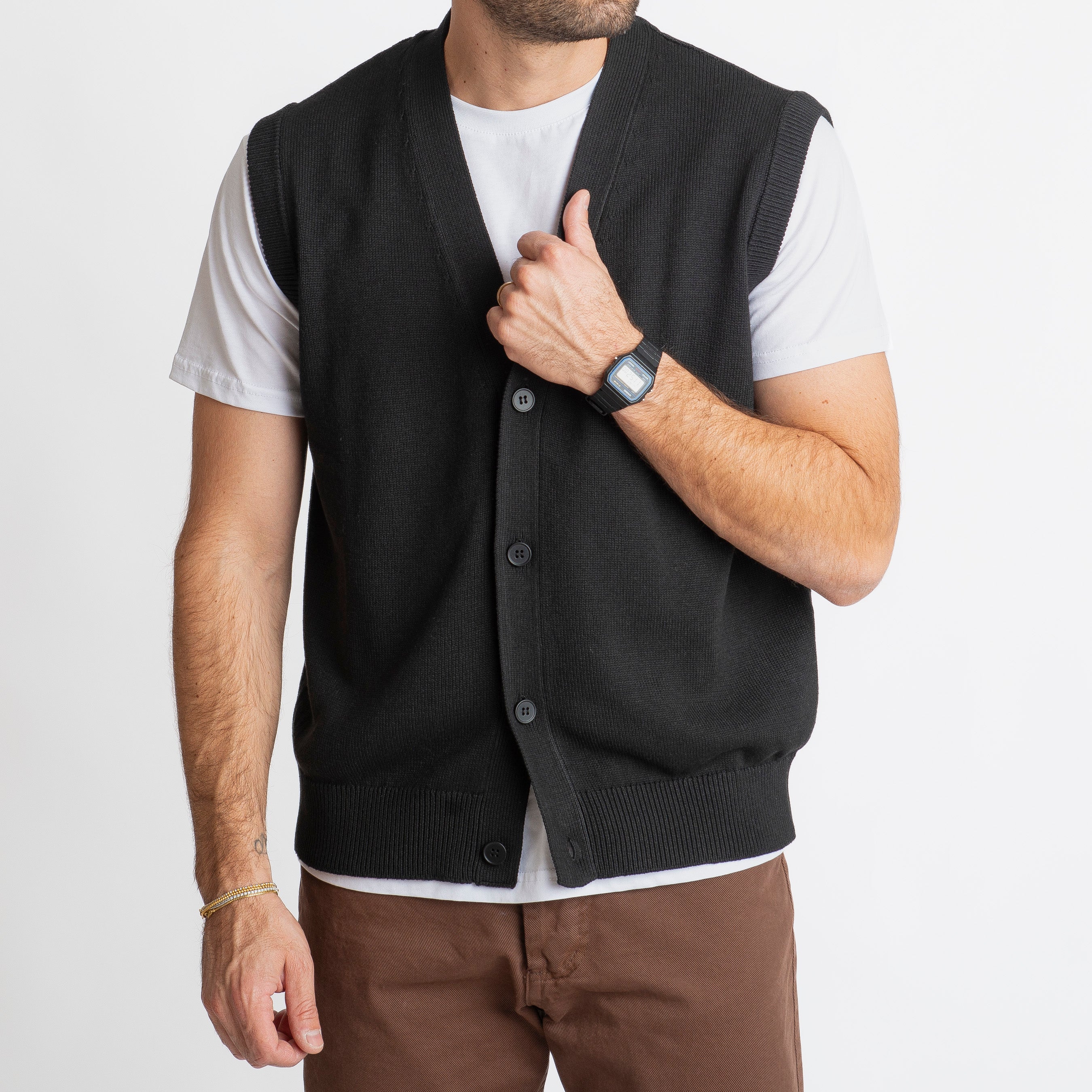 Gilet in Maglia Relaxed Fit Nero