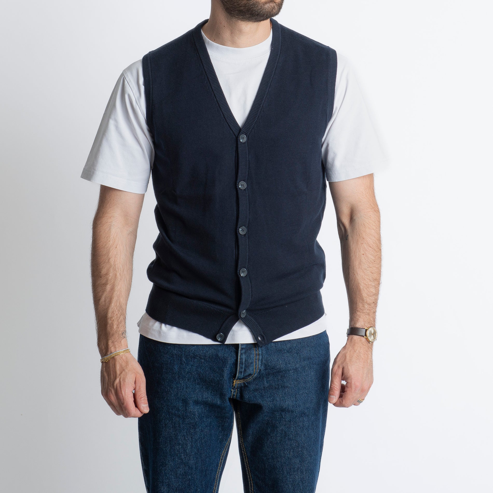 Gilet In Filo Blu