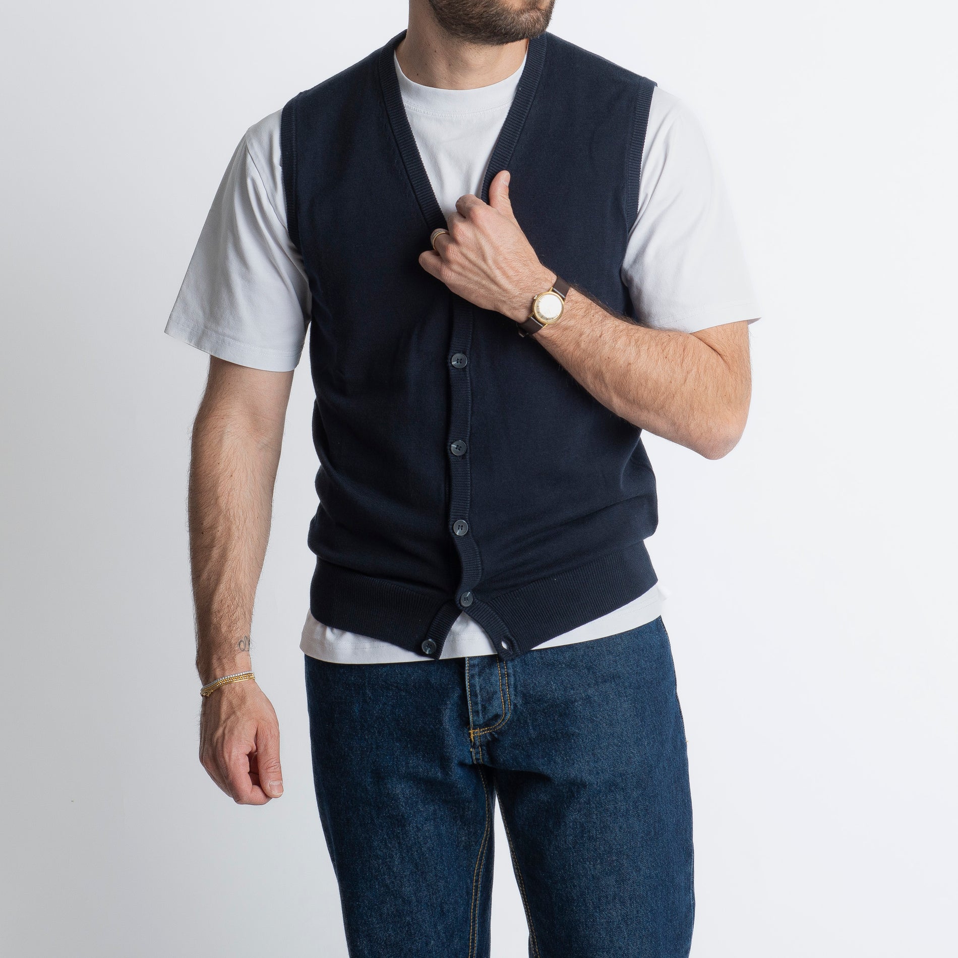 Gilet In Filo Blu