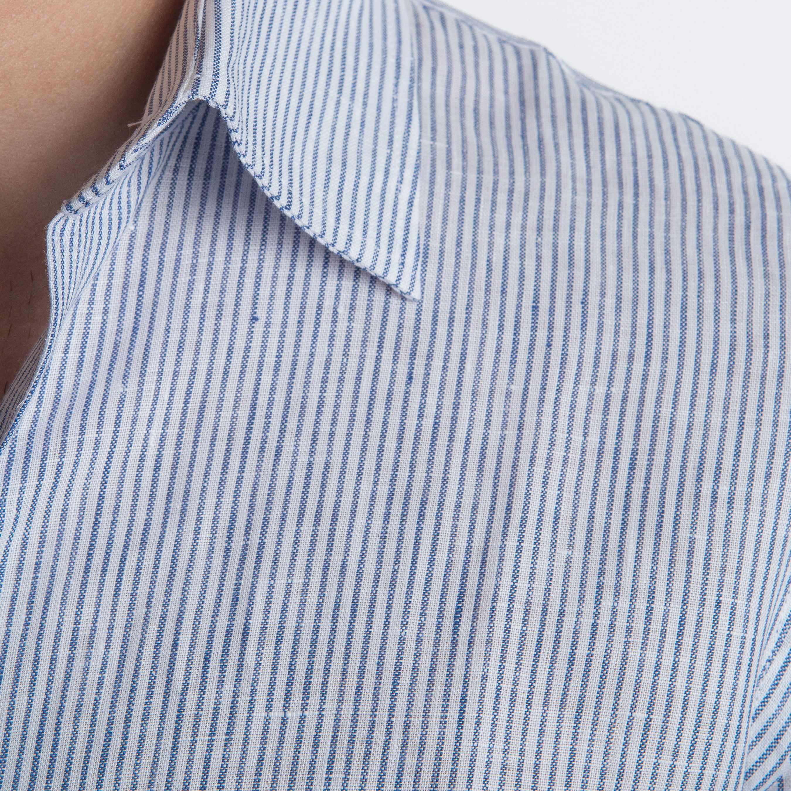 Camicia 100% Lino Irlandese Rigata Blu