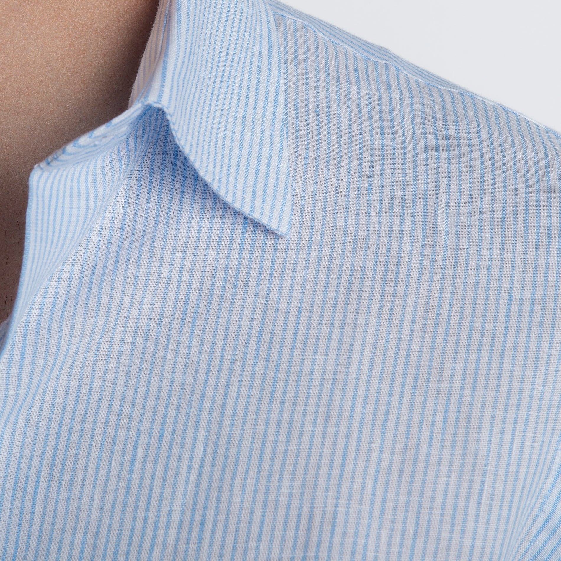 Camicia 100% Lino Irlandese Rigata Celeste
