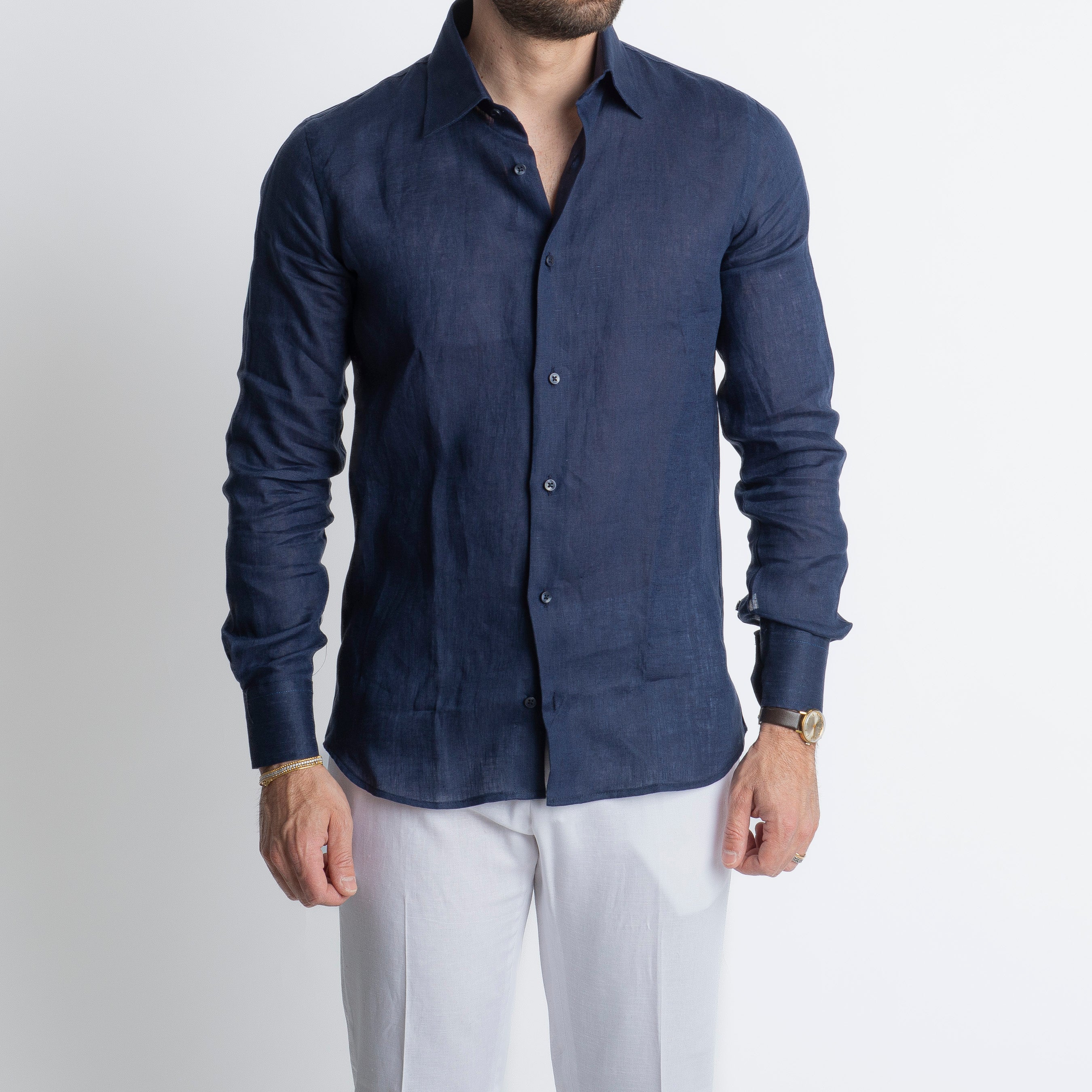 Camicia 100% Lino Irlandese Blu Notte
