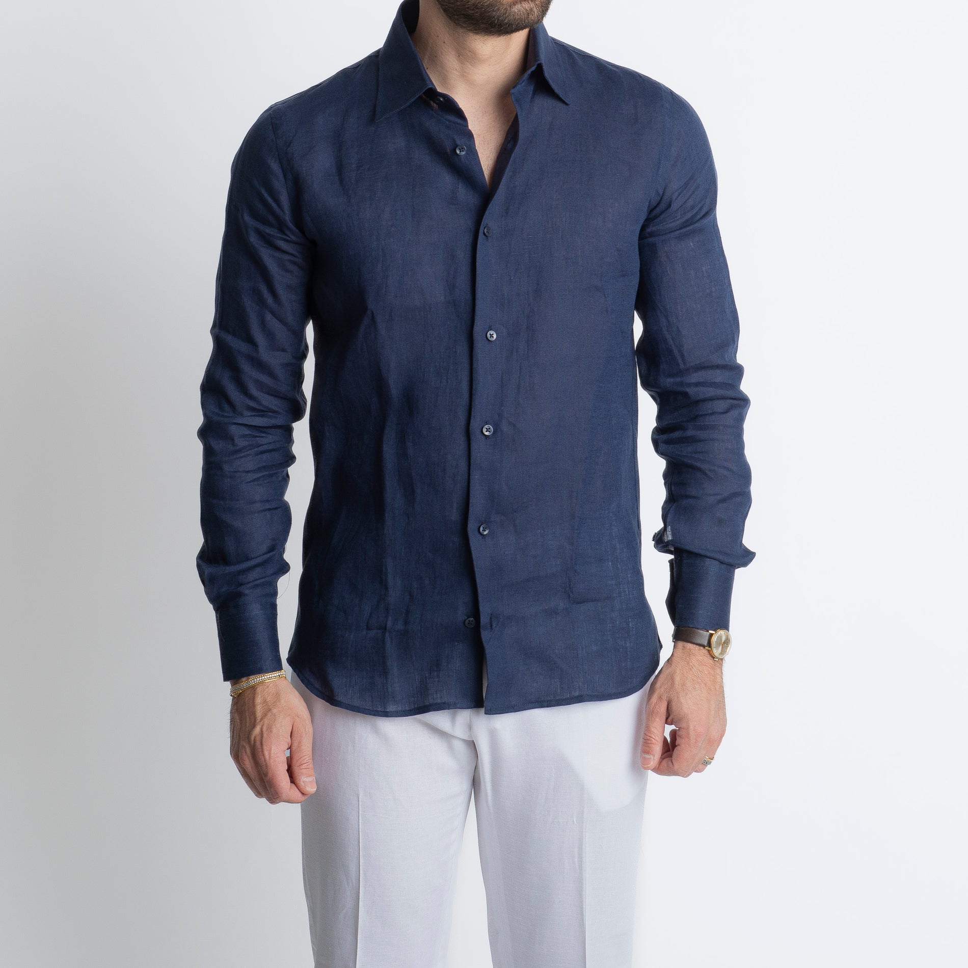Camicia 100% Lino Irlandese Blu Notte