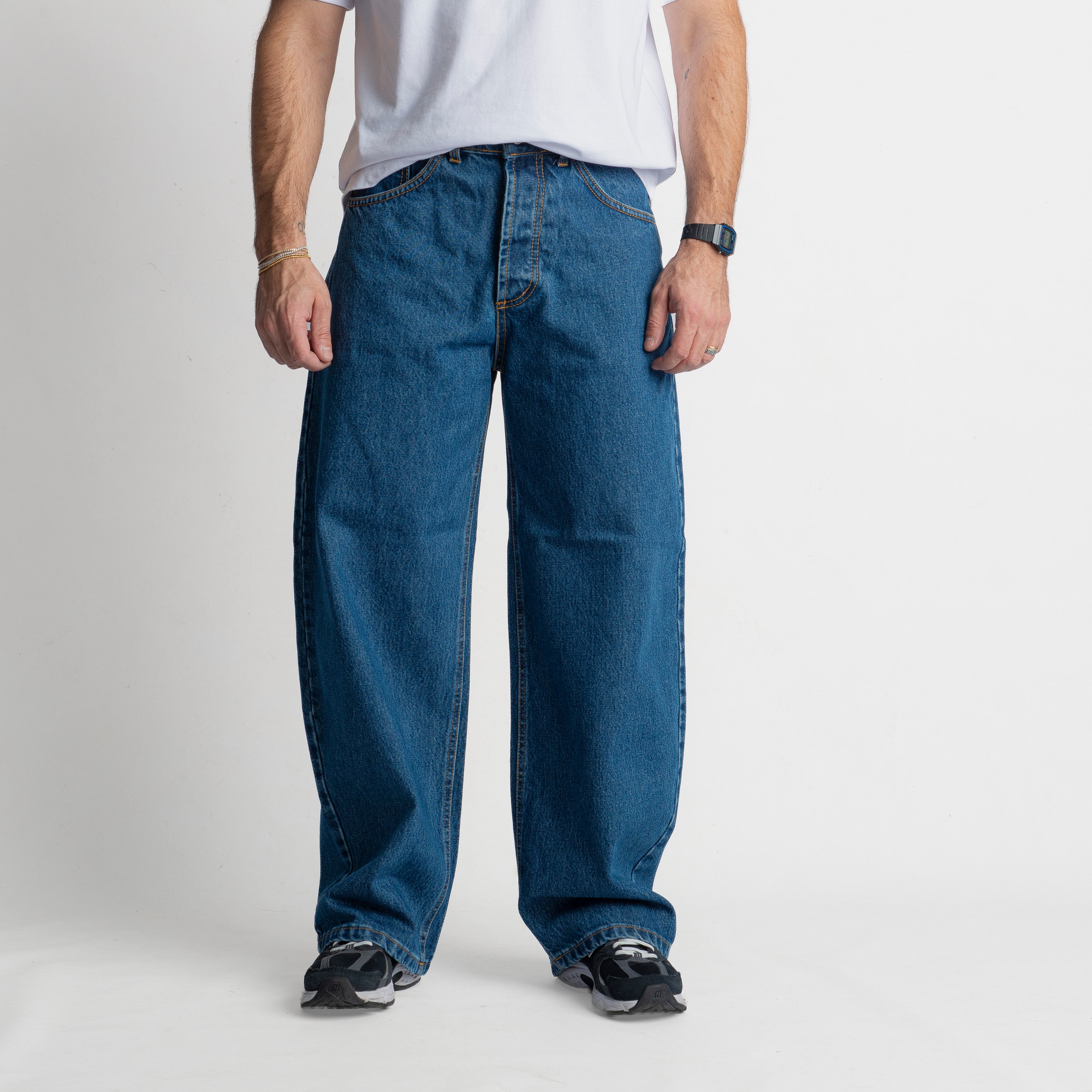 Jeans Barrel Fit - Cotone Mercerizzato Blu Medio