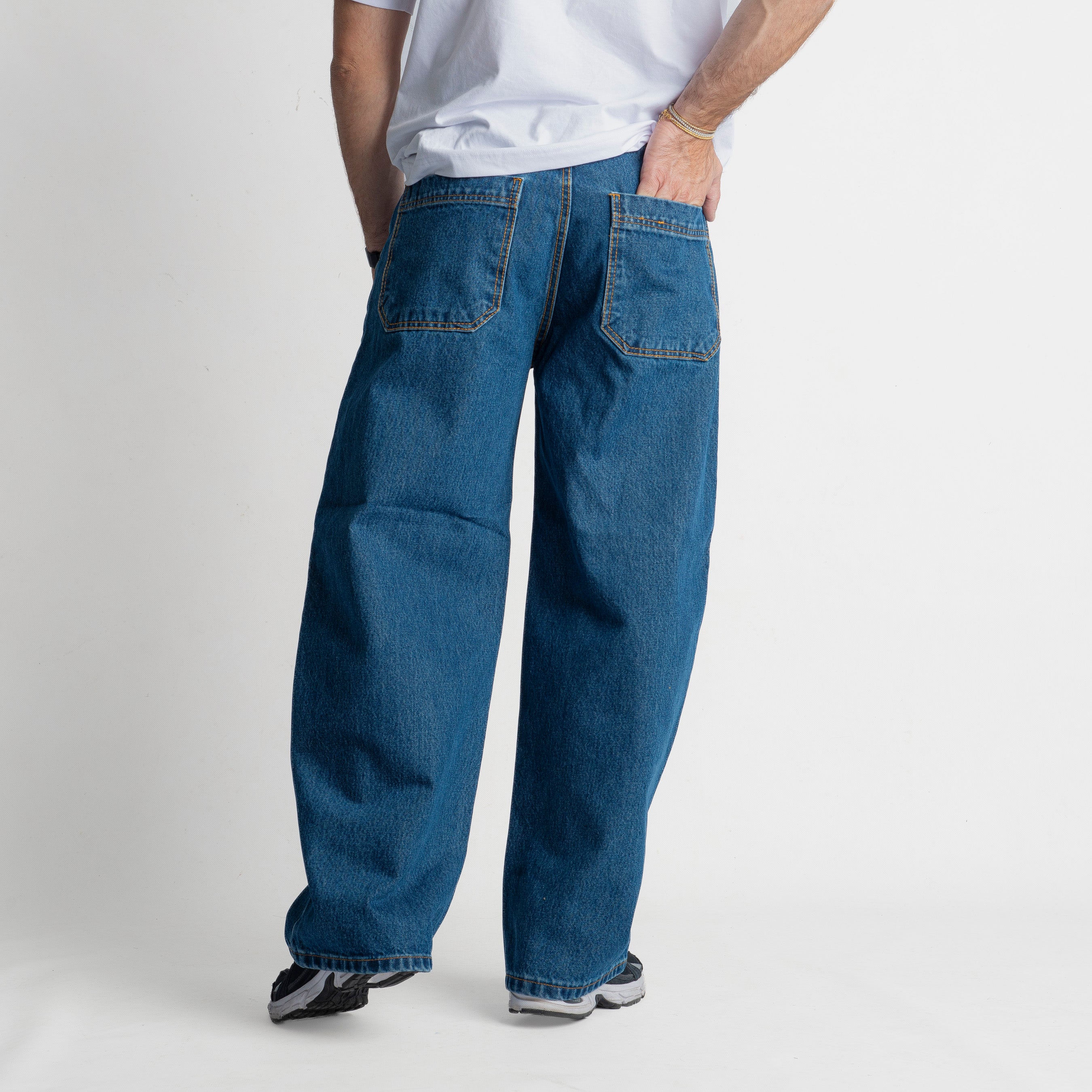 Jeans Barrel Fit - Cotone Mercerizzato Blu Medio
