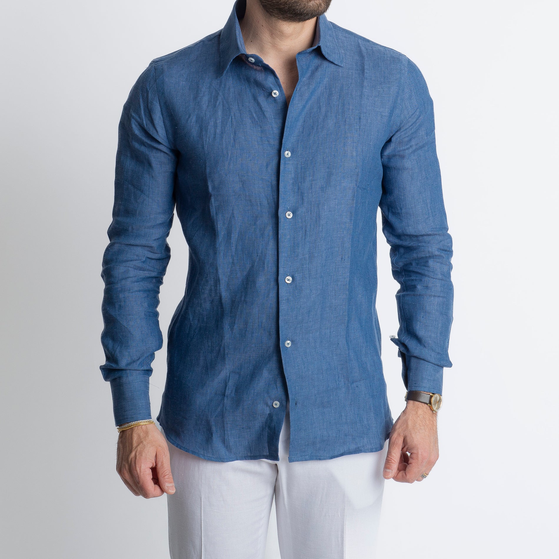 Camicia 100% Lino Irlandese Blu Denim