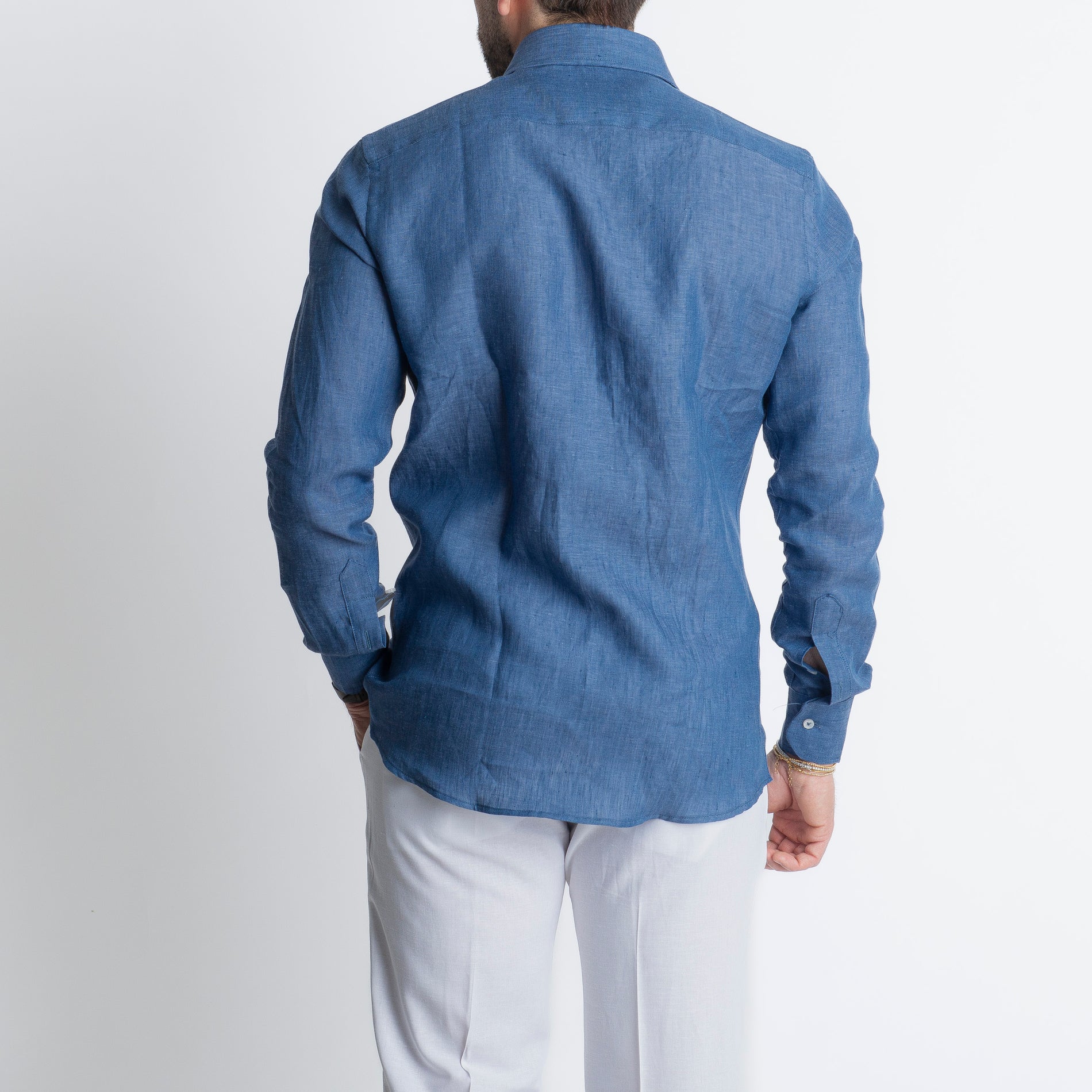 Camicia 100% Lino Irlandese Blu Denim