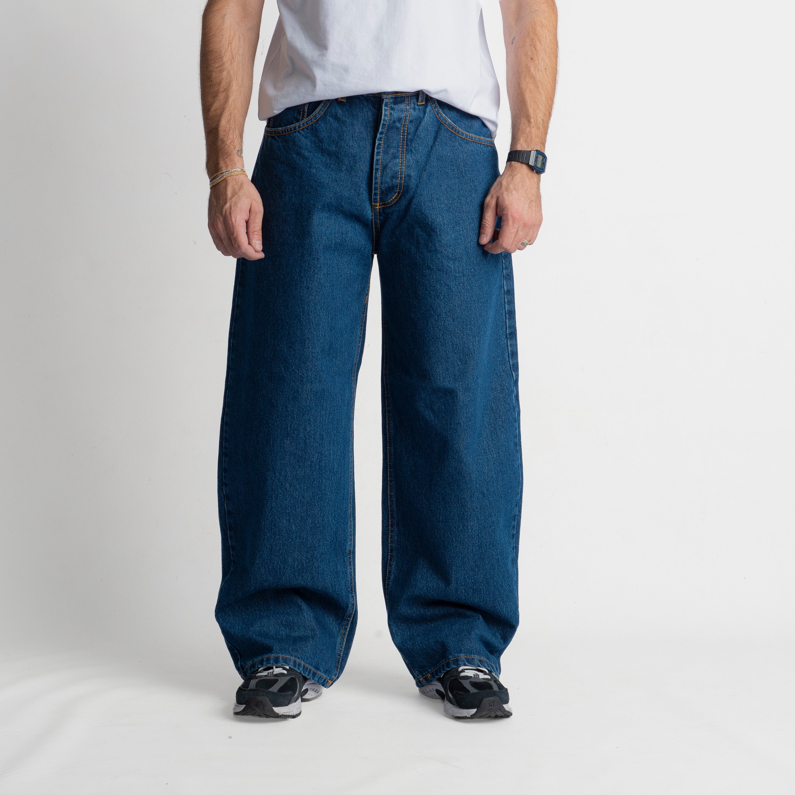 Jeans Barrel Fit - Cotone Mercerizzato Blu Scuro