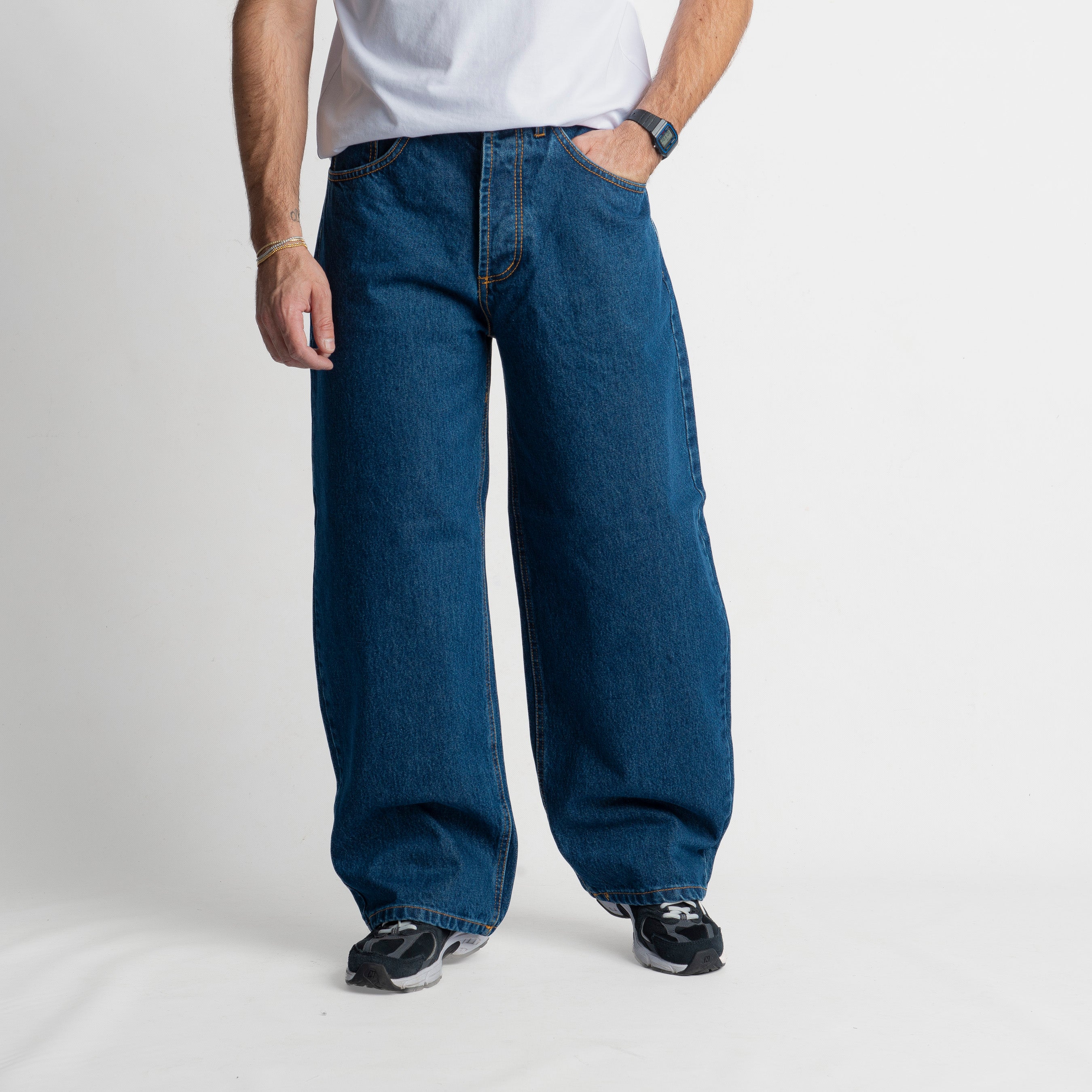 Jeans Barrel Fit - Cotone Mercerizzato Blu Scuro