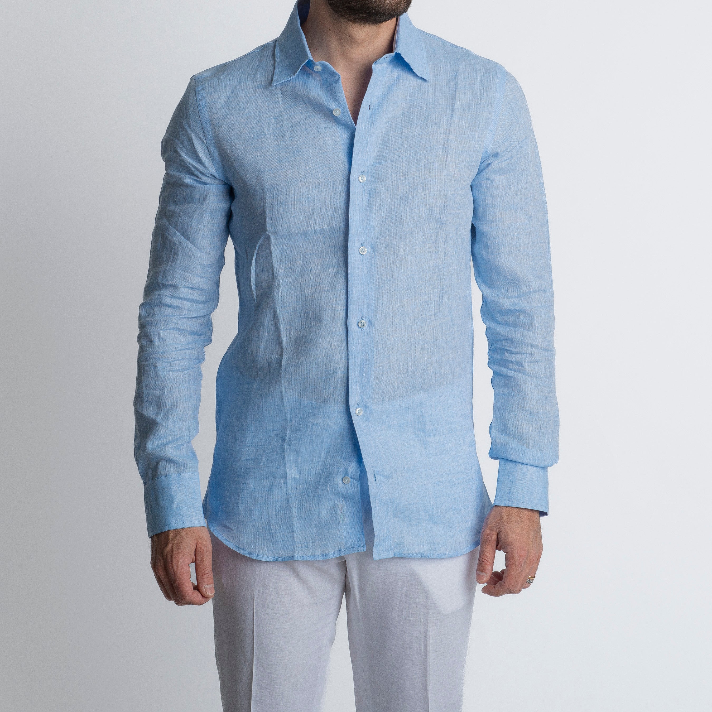 Camicia 100% Lino Irlandese Celeste