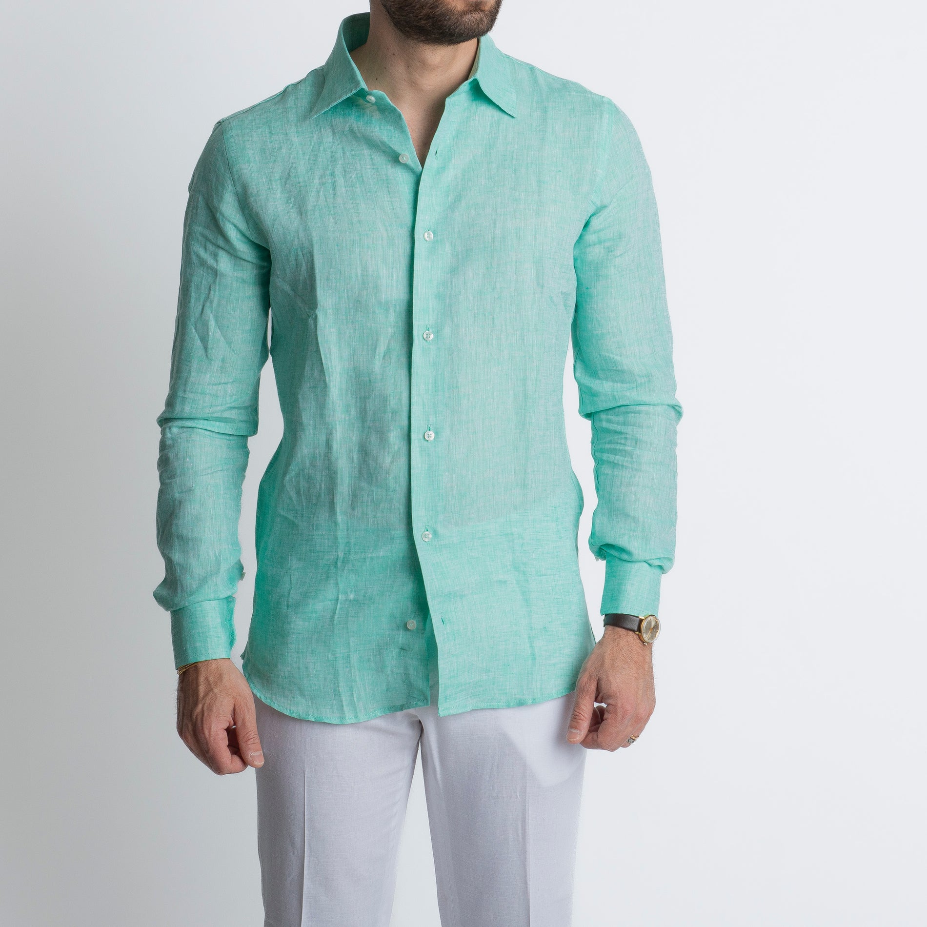 Camicia 100% Lino Irlandese Verde Smeraldo