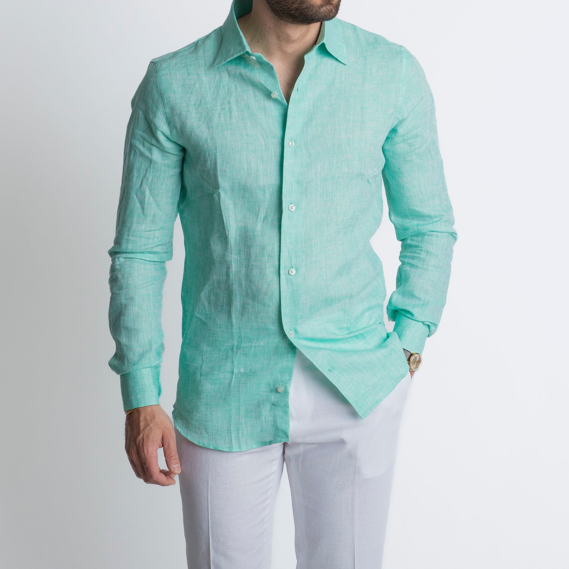 Camicia 100% Lino Irlandese Verde Smeraldo