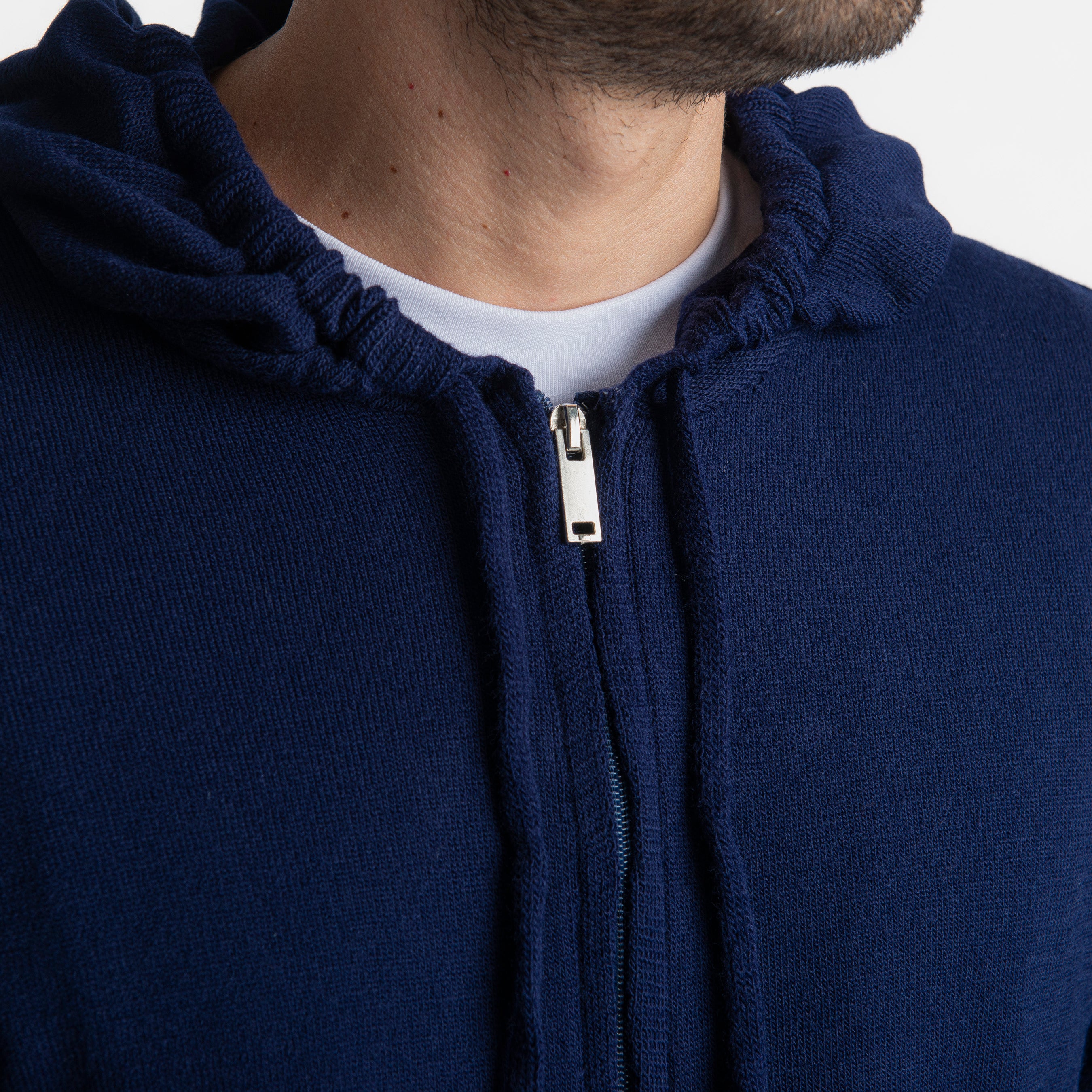 Maglioncino in Lana Full Zip con Cappuccio Blu
