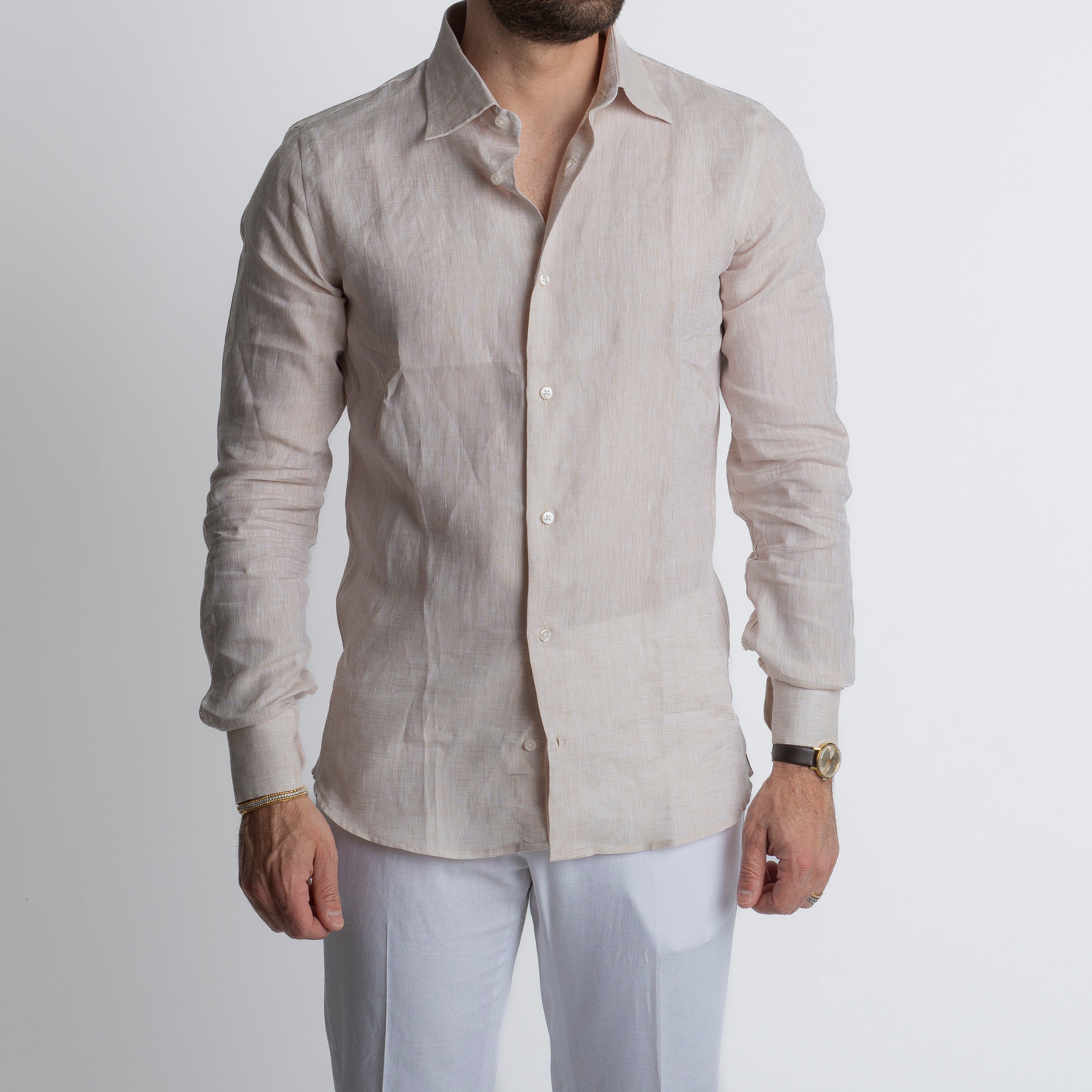 Camicia 100% Lino Irlandese Beige