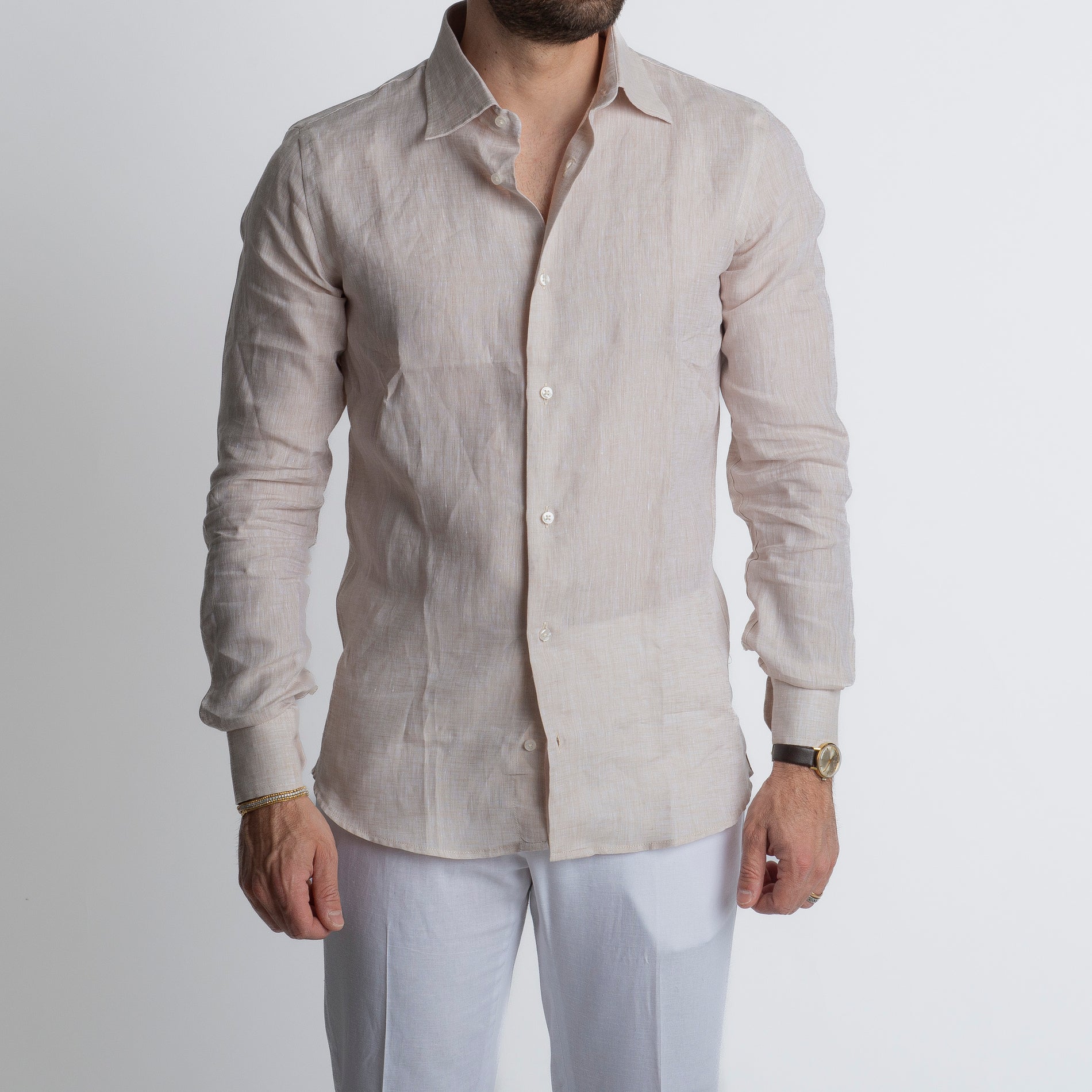 Camicia 100% Lino Irlandese Beige