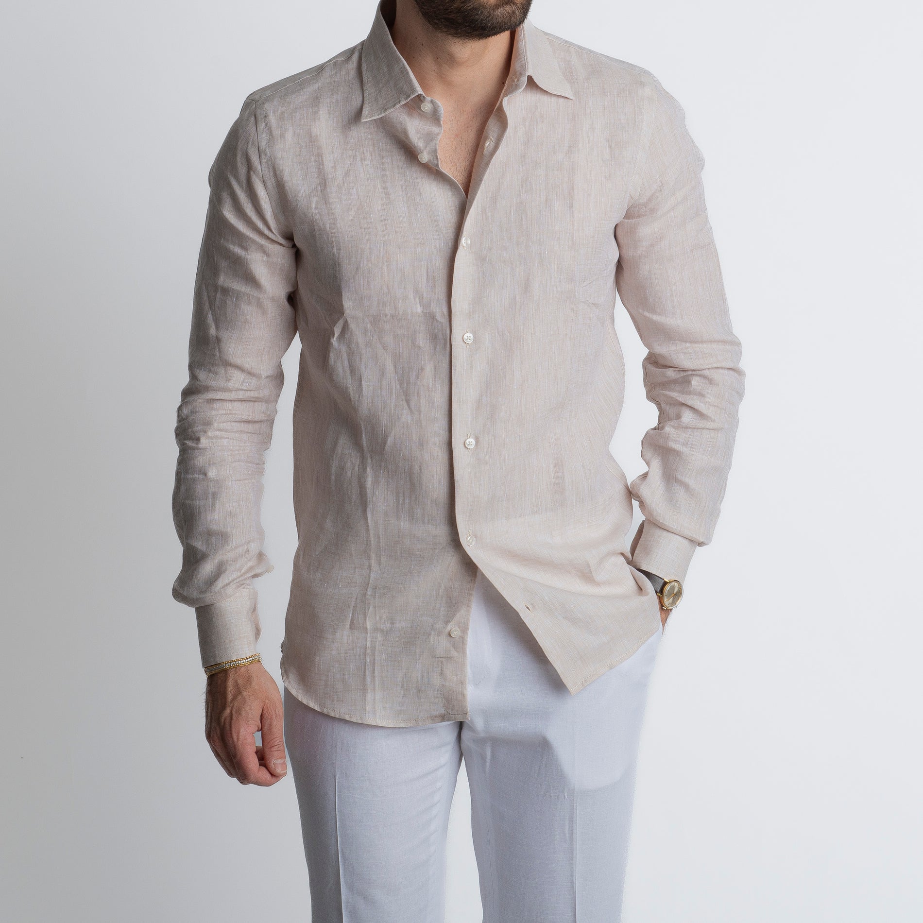 Camicia 100% Lino Irlandese Beige