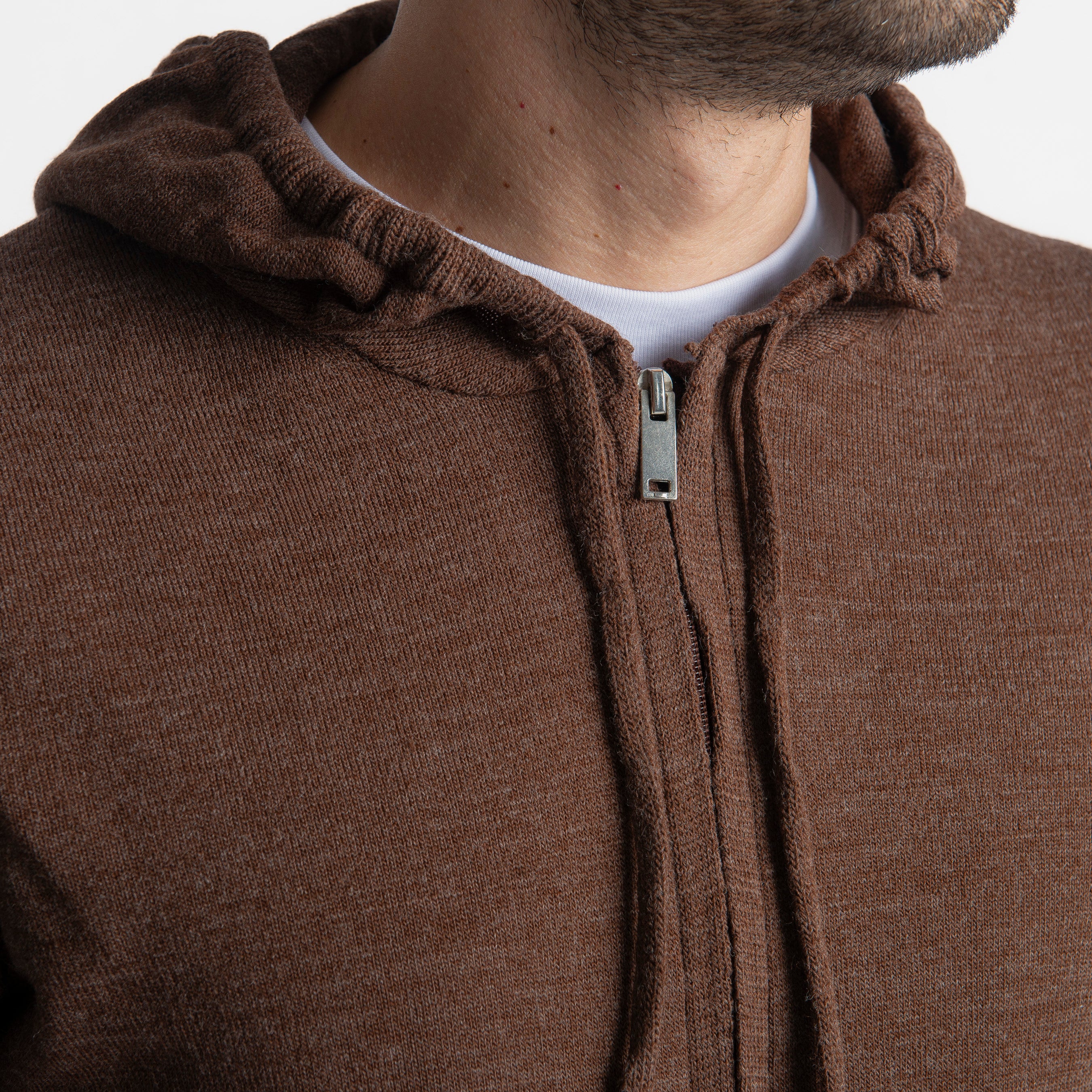 Maglioncino in Lana Full Zip con Cappuccio Testa di Moro