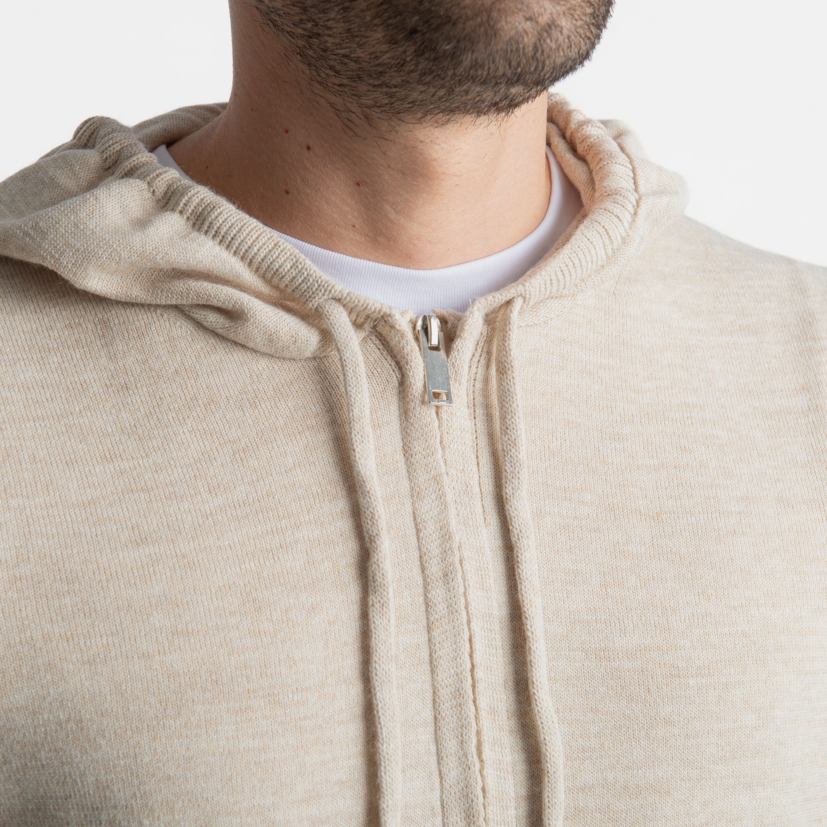 Maglioncino in Lana Full Zip con Cappuccio Beige