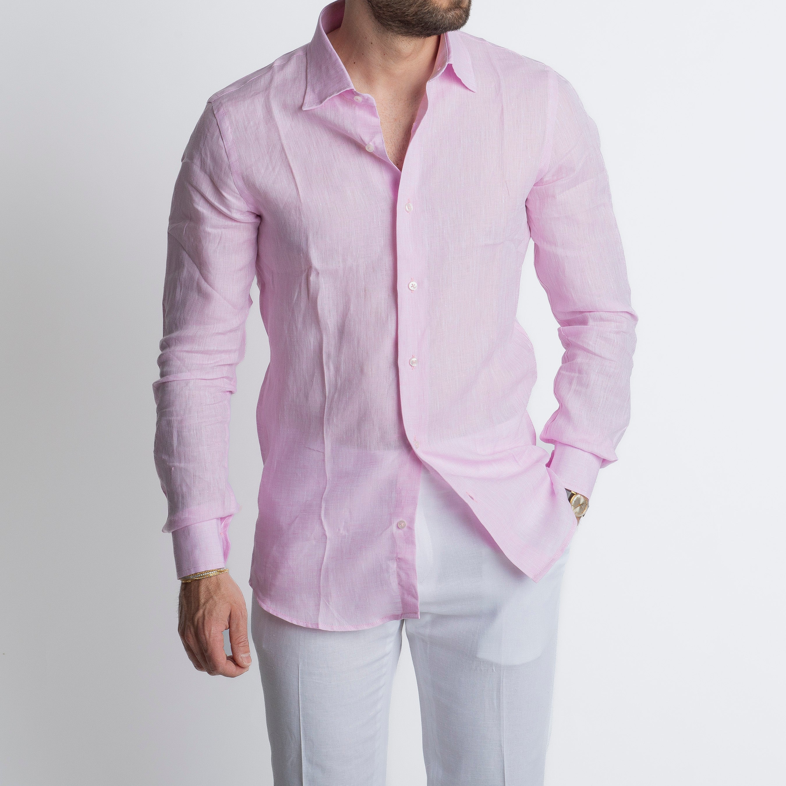 Camicia 100% Lino Irlandese Rosa