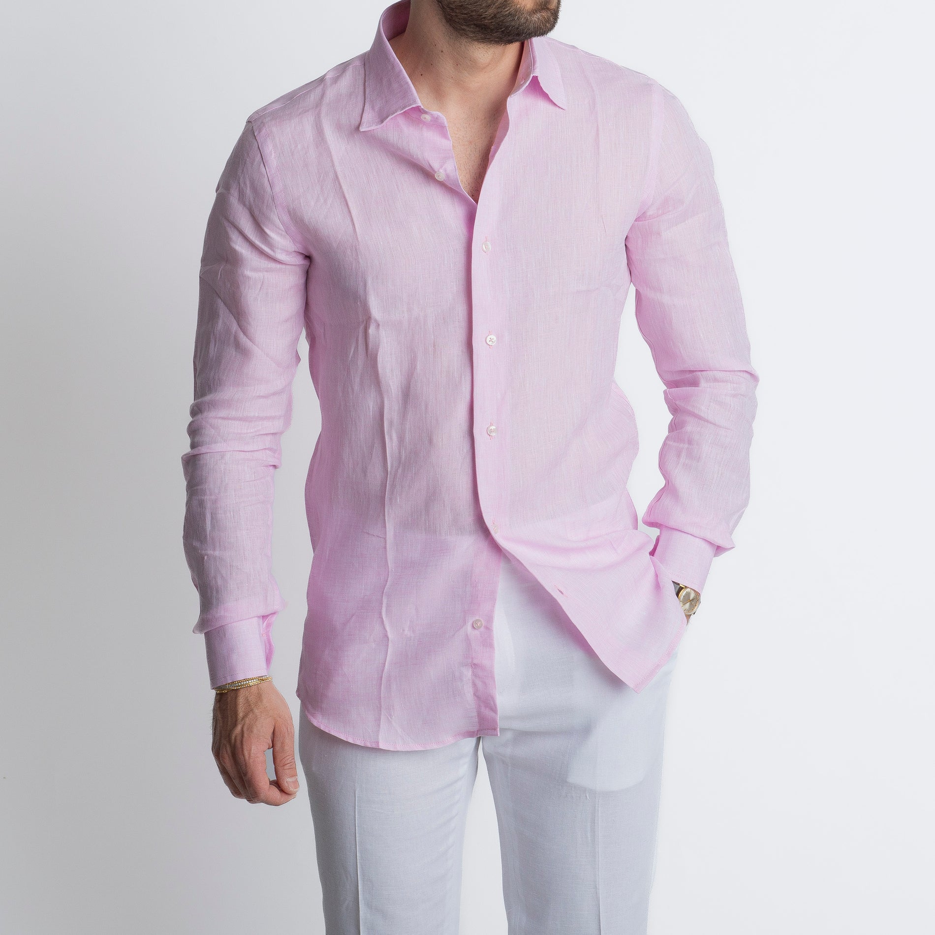 Camicia 100% Lino Irlandese Rosa