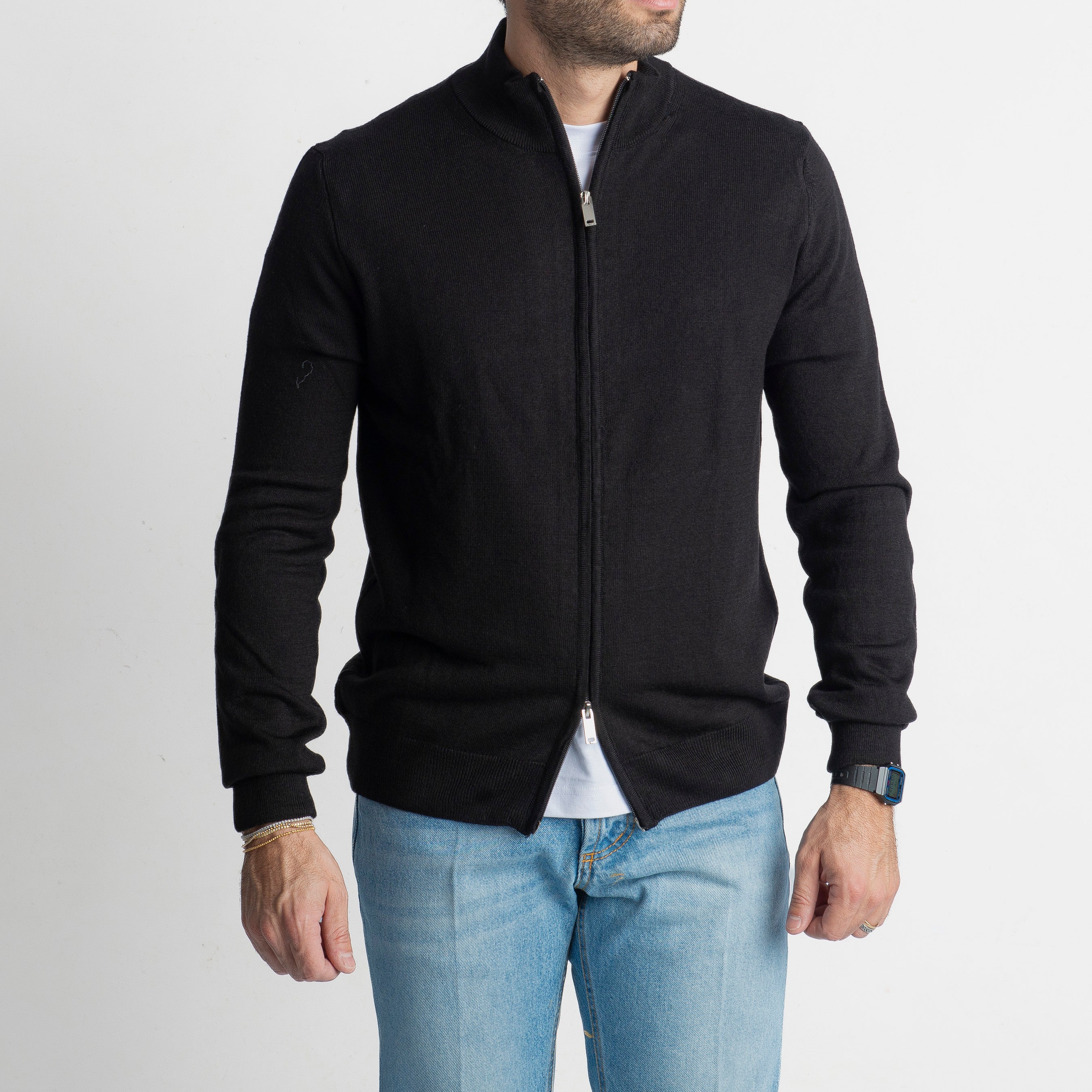 Maglioncino in Lana Full Zip Nero