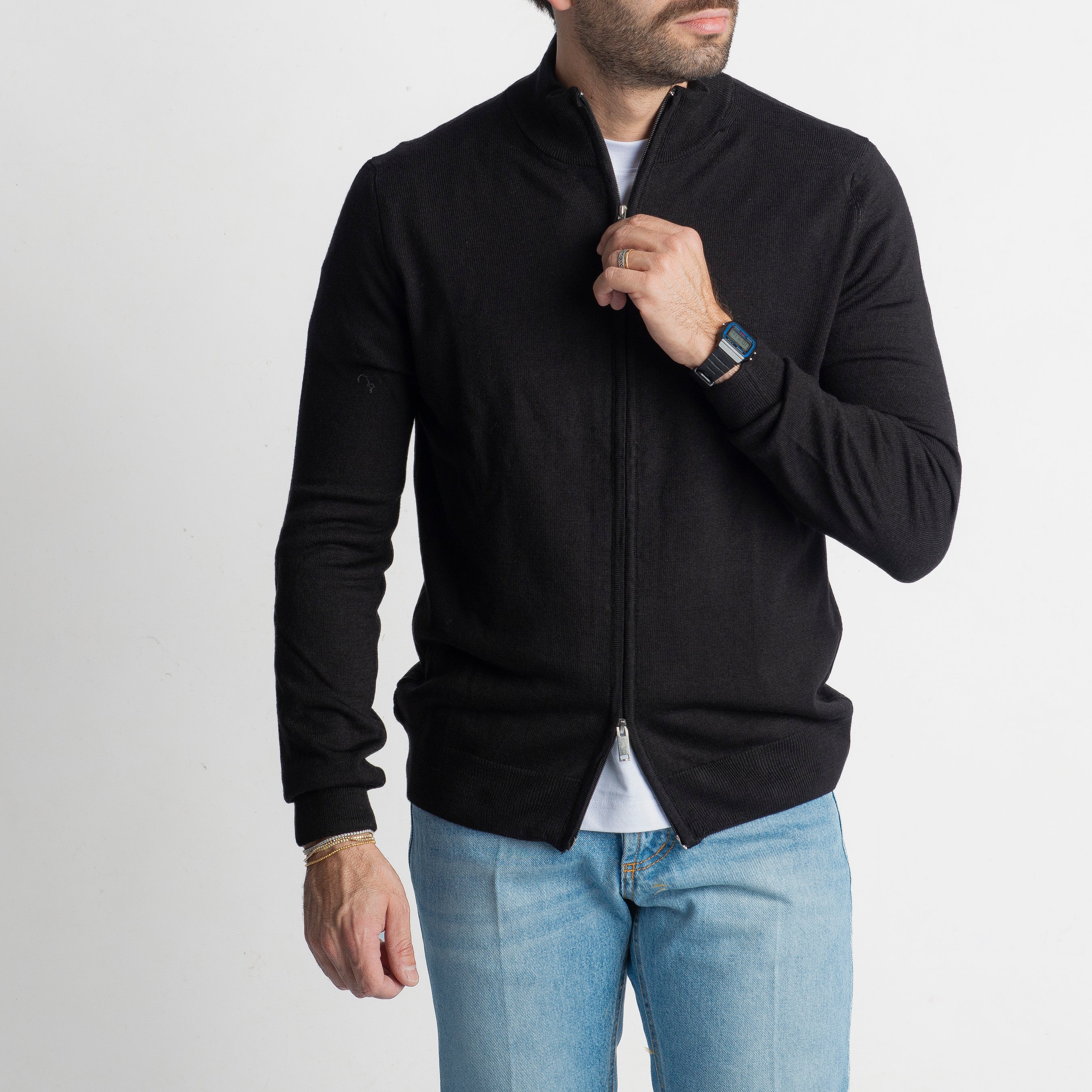 Maglioncino in Lana Full Zip Nero