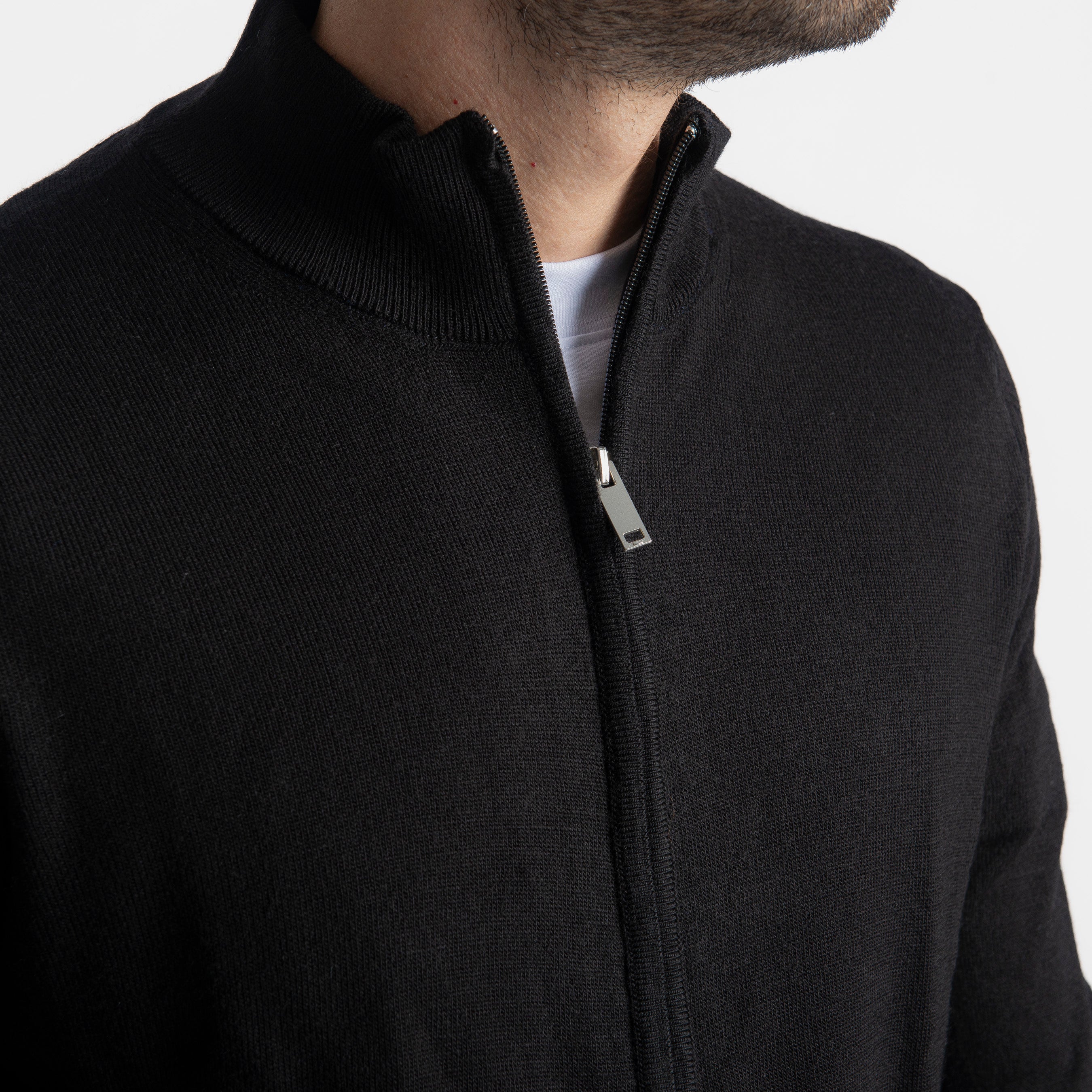 Maglioncino in Lana Full Zip Nero