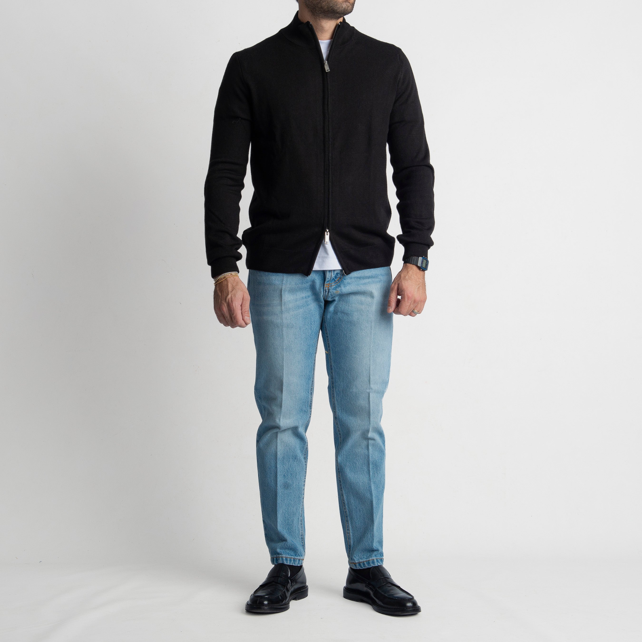 Maglioncino in Lana Full Zip Nero