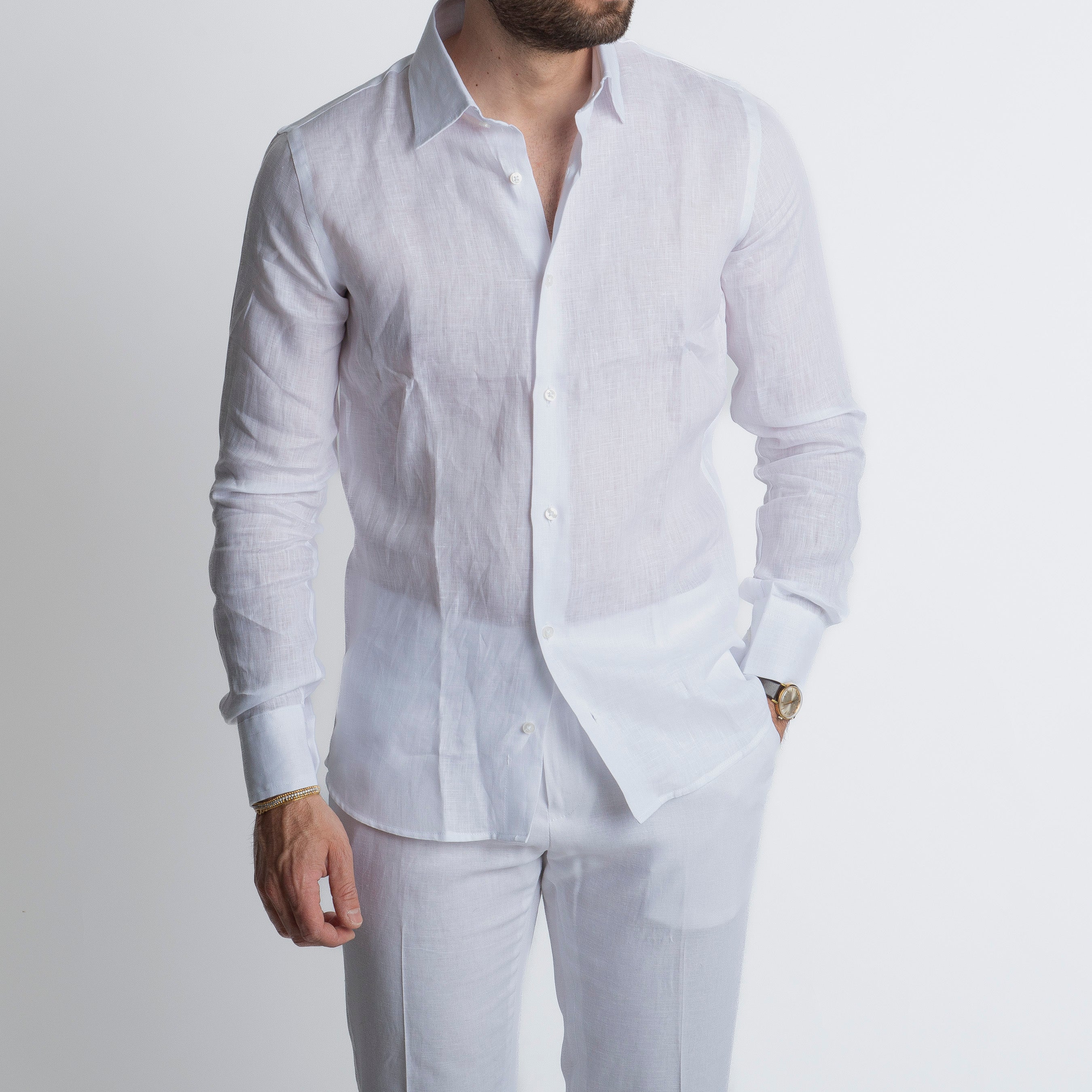 Camicia 100% Lino Irlandese Bianca