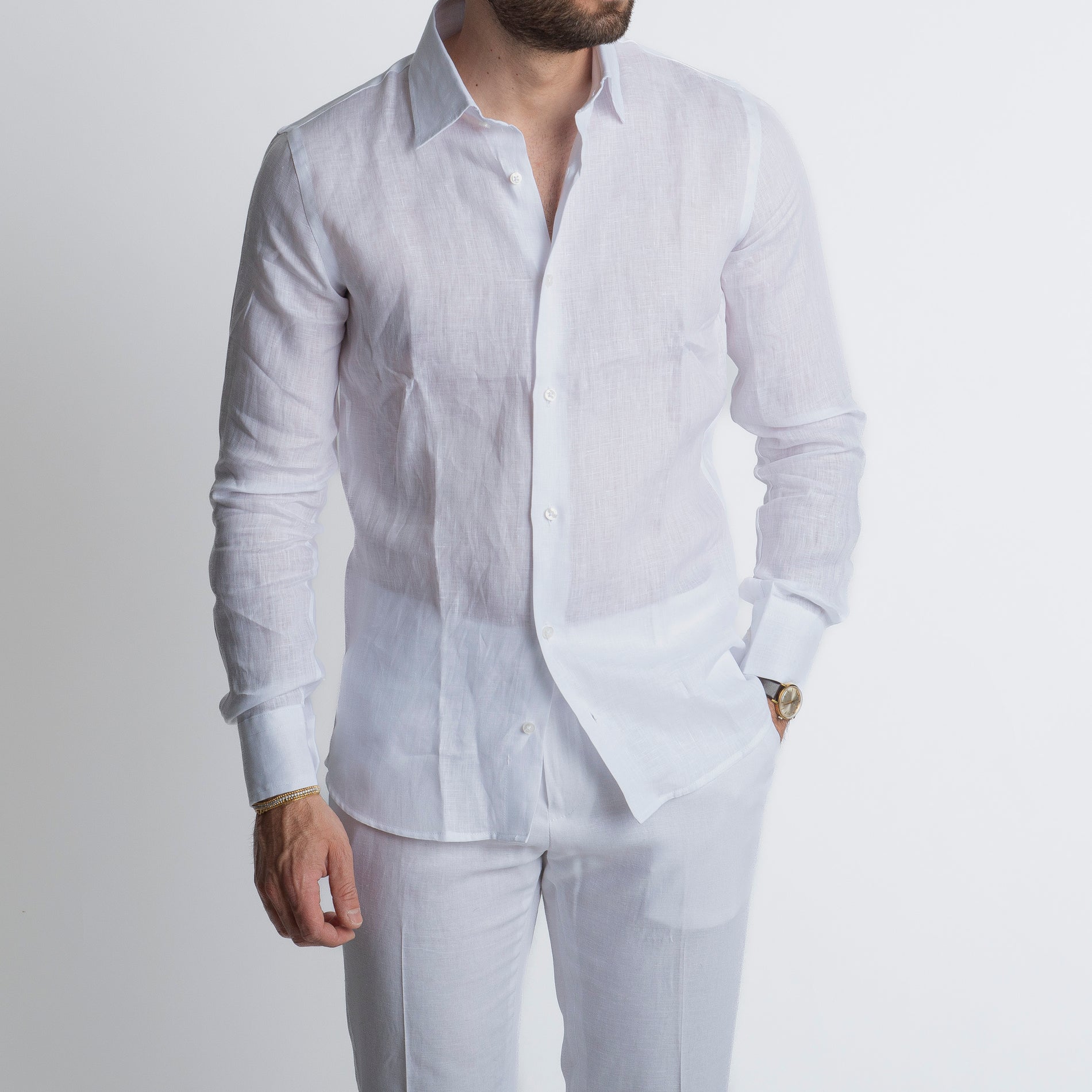 Camicia 100% Lino Irlandese Bianca