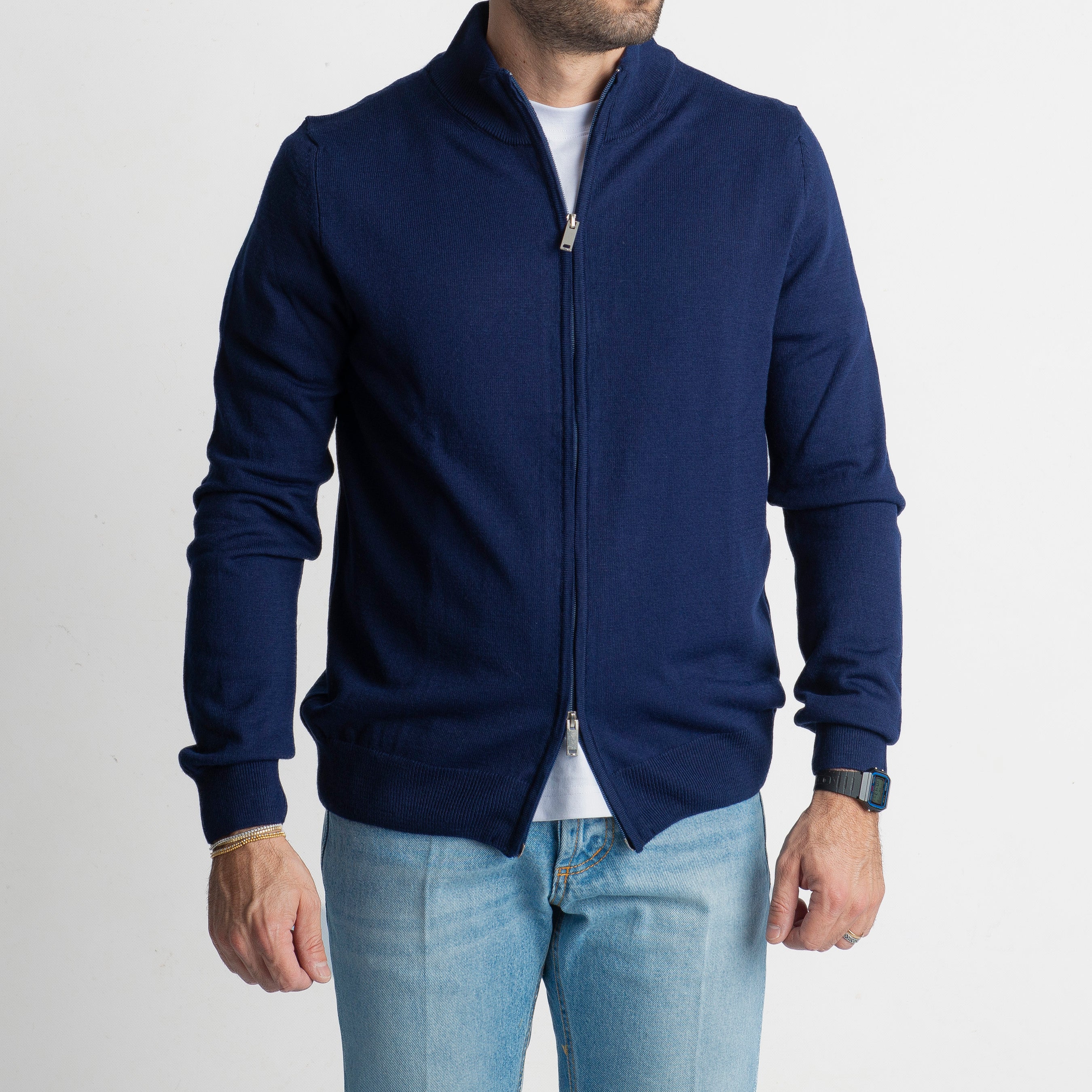 Maglioncino in Lana Full Zip Blu