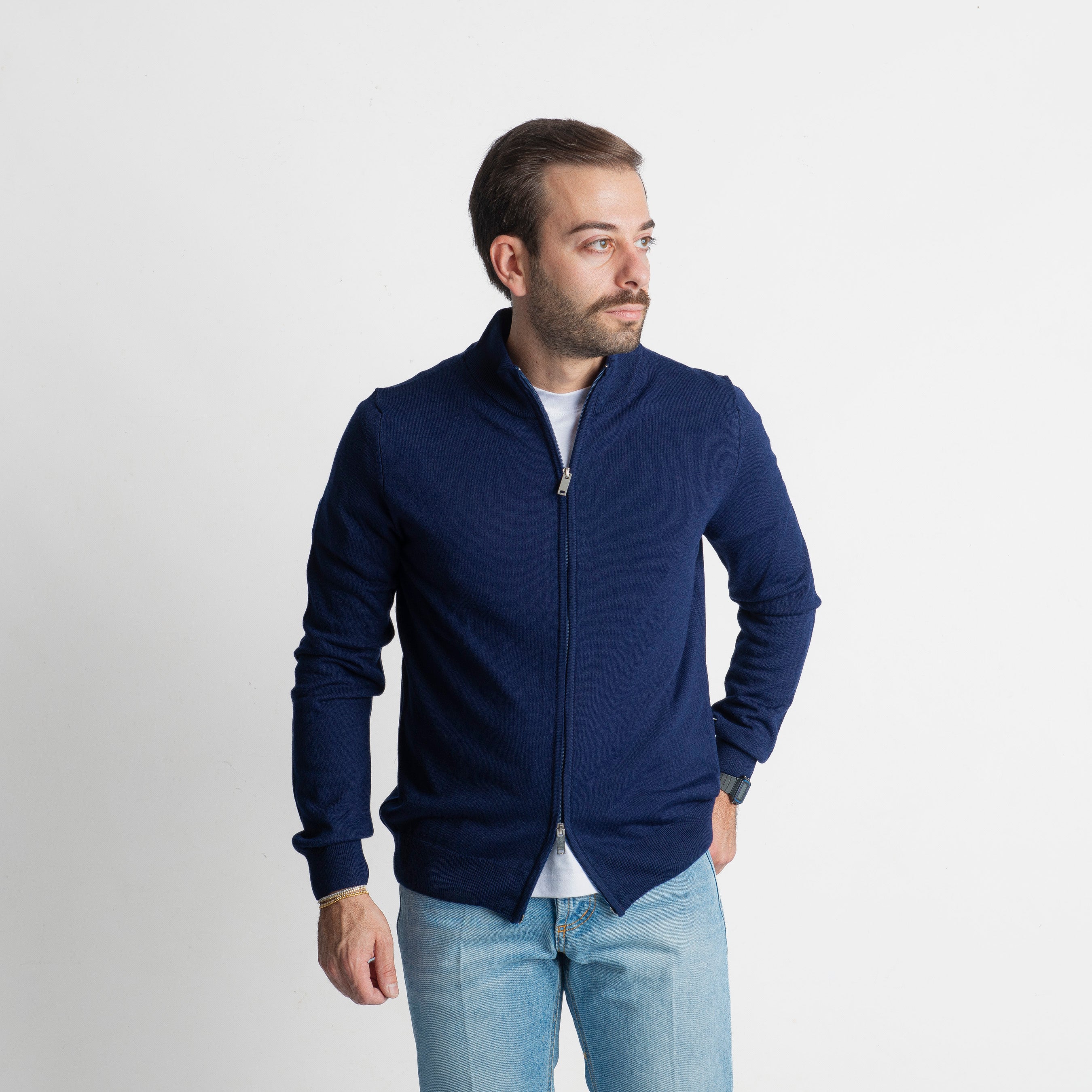 Maglioncino in Lana Full Zip Blu