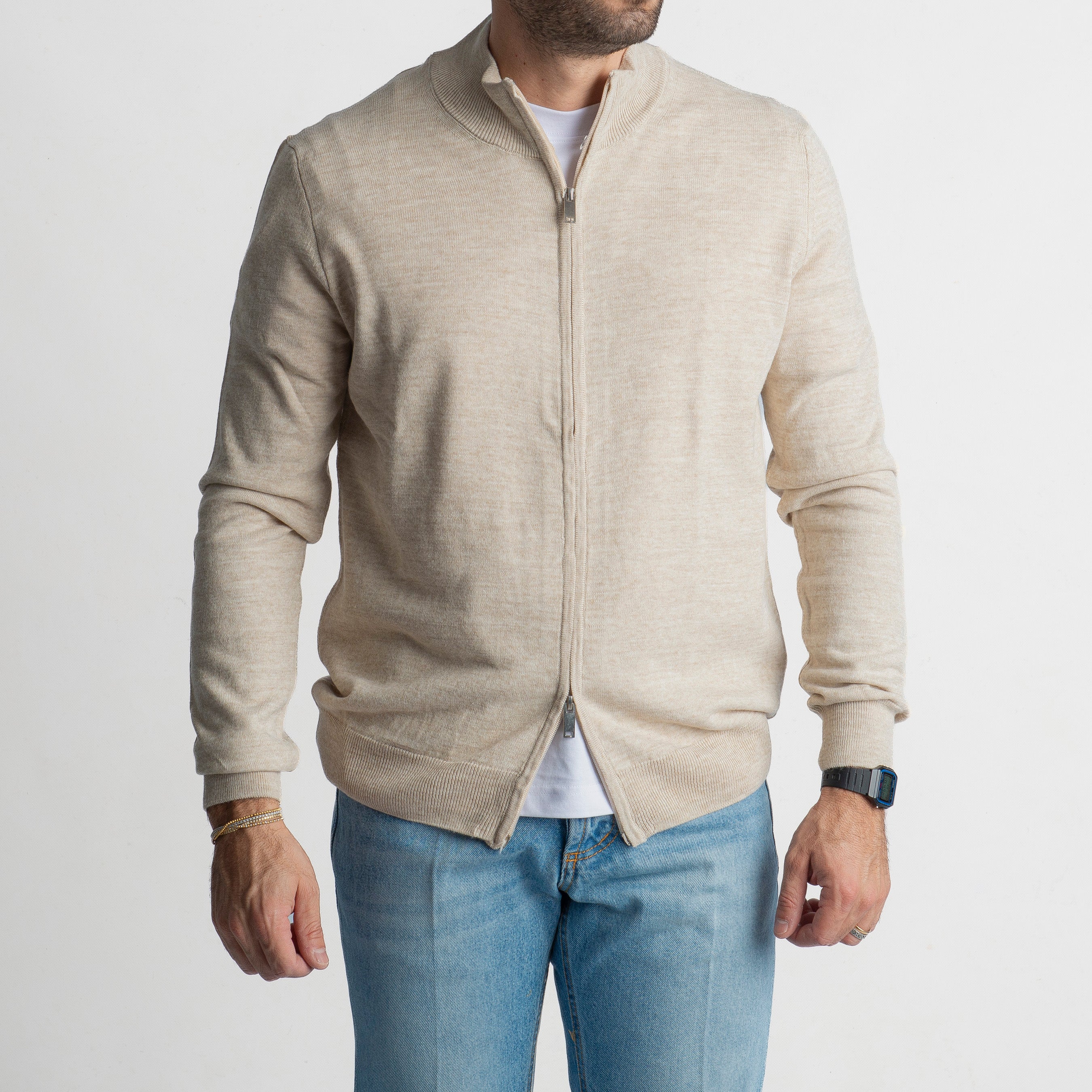 Maglioncino in Lana Full Zip Beige