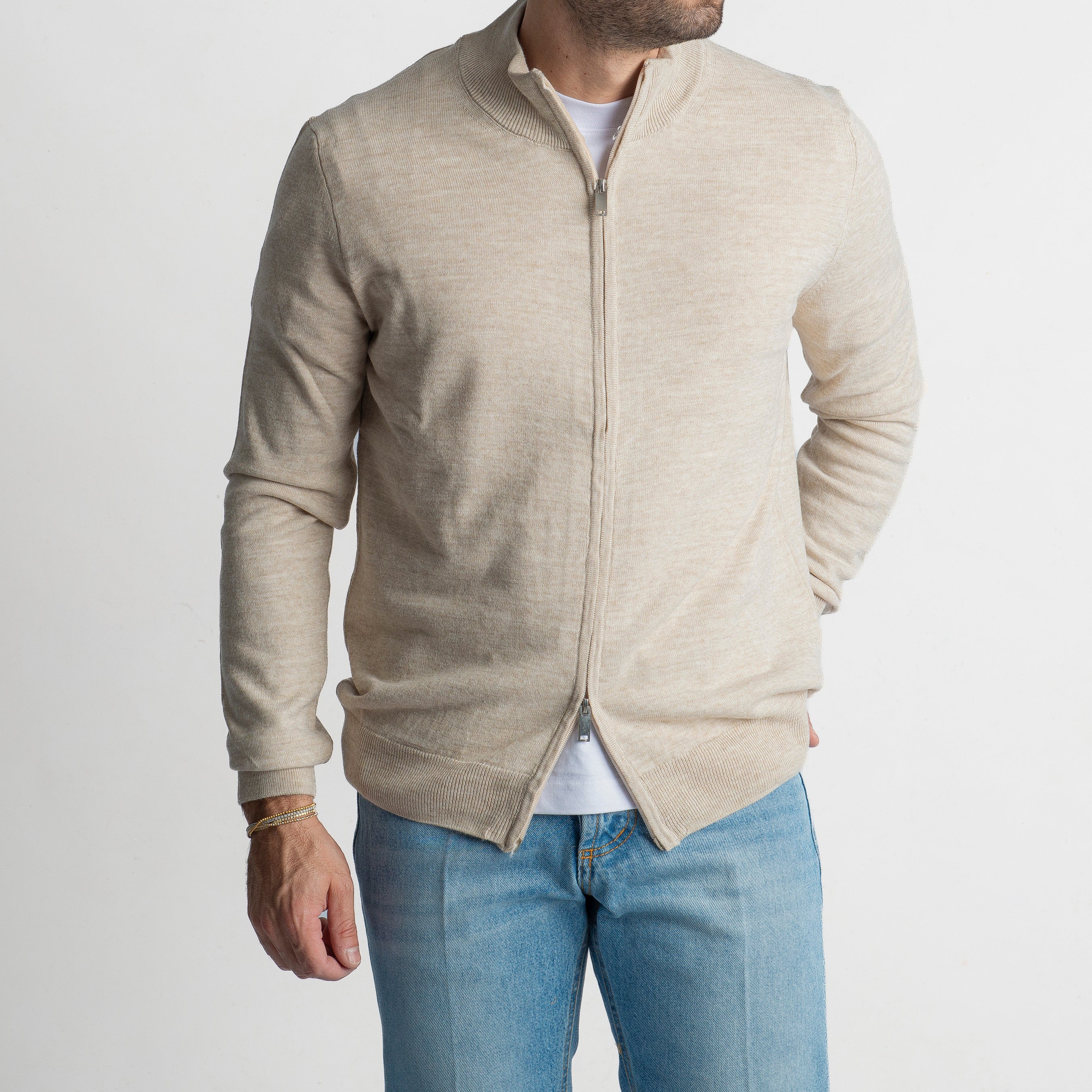 Maglioncino in Lana Full Zip Beige