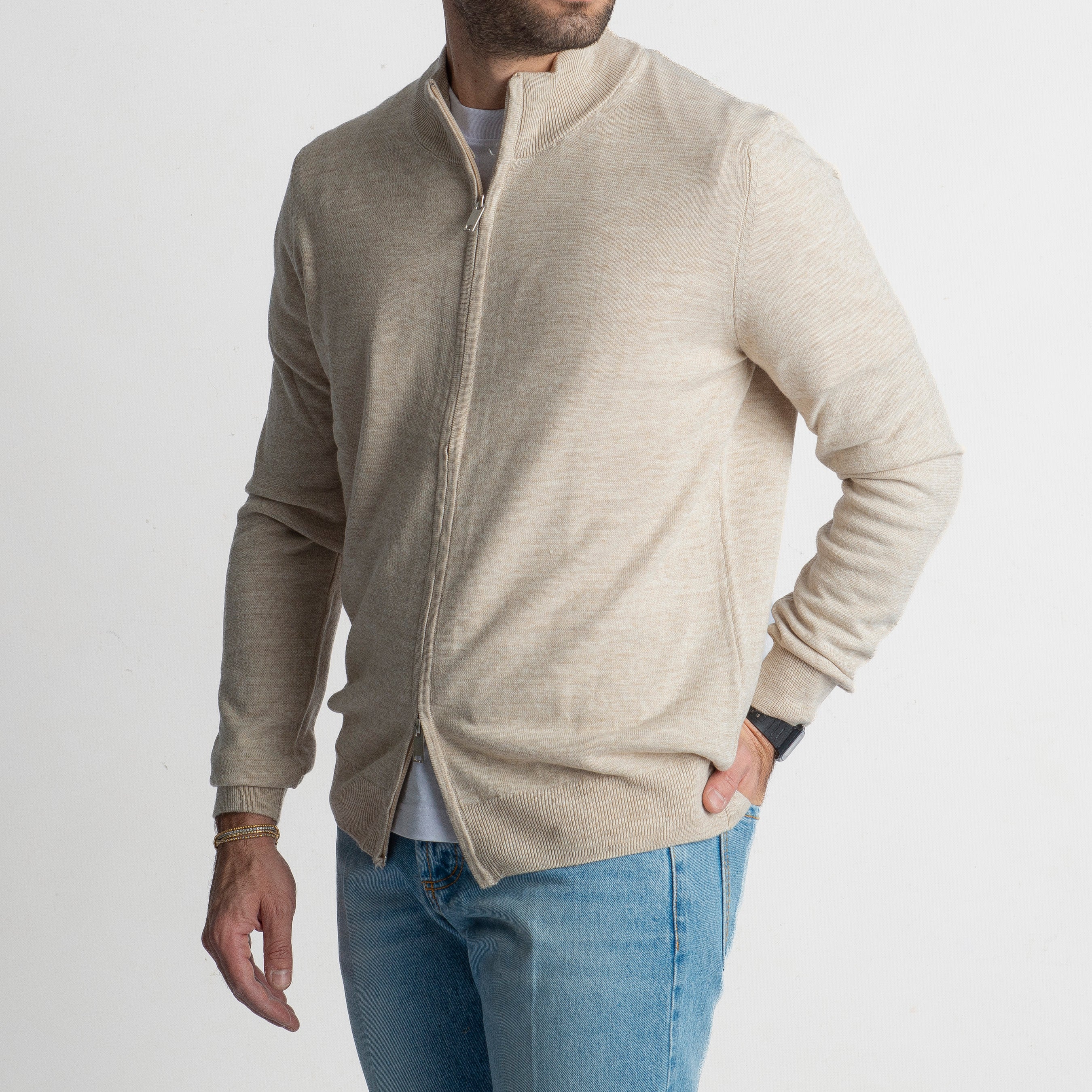 Maglioncino in Lana Full Zip Beige