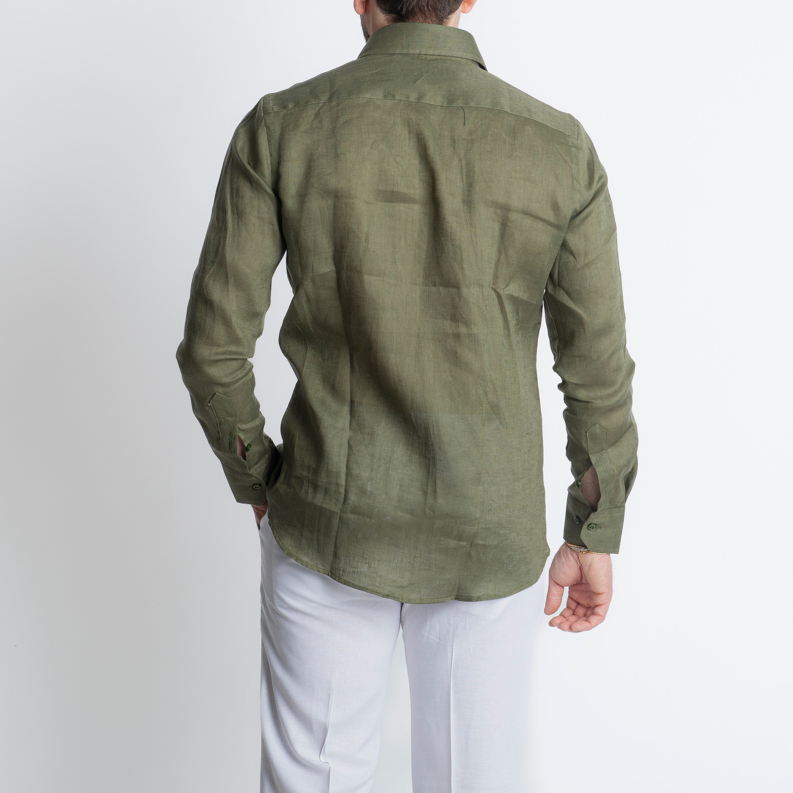 Camicia 100% Lino Irlandese Verde Militare