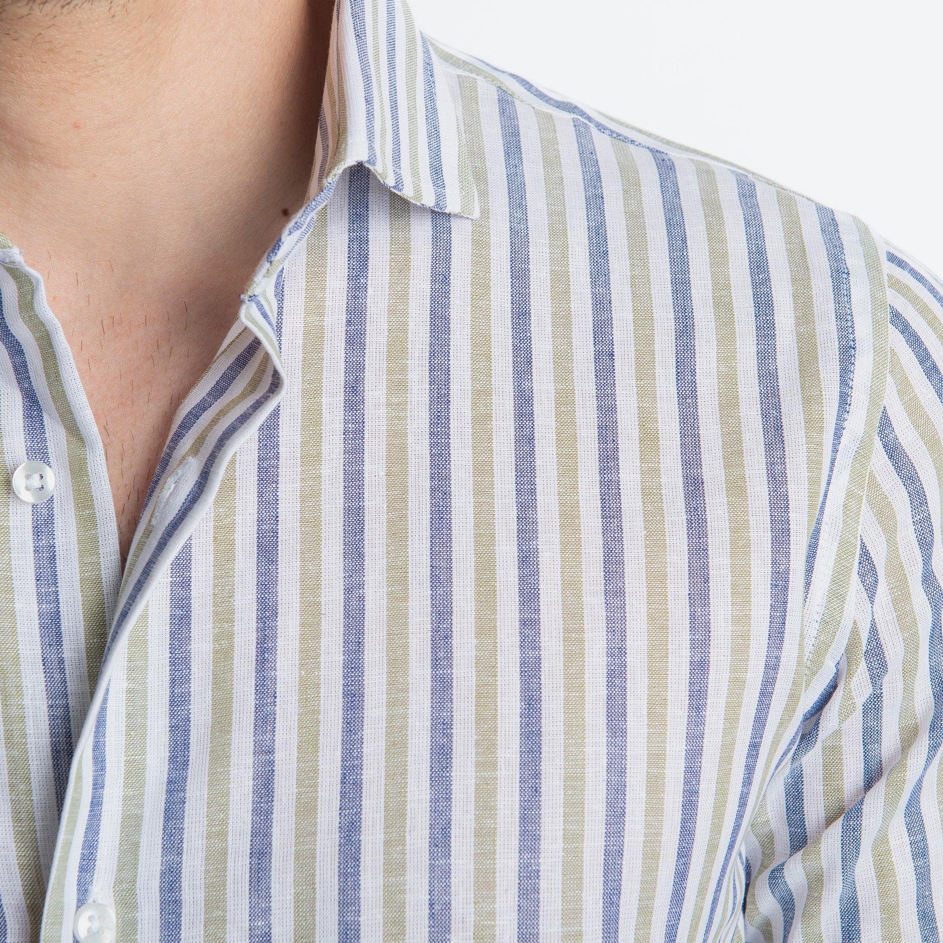 Camicia in Lino Rigata Blu/Verde