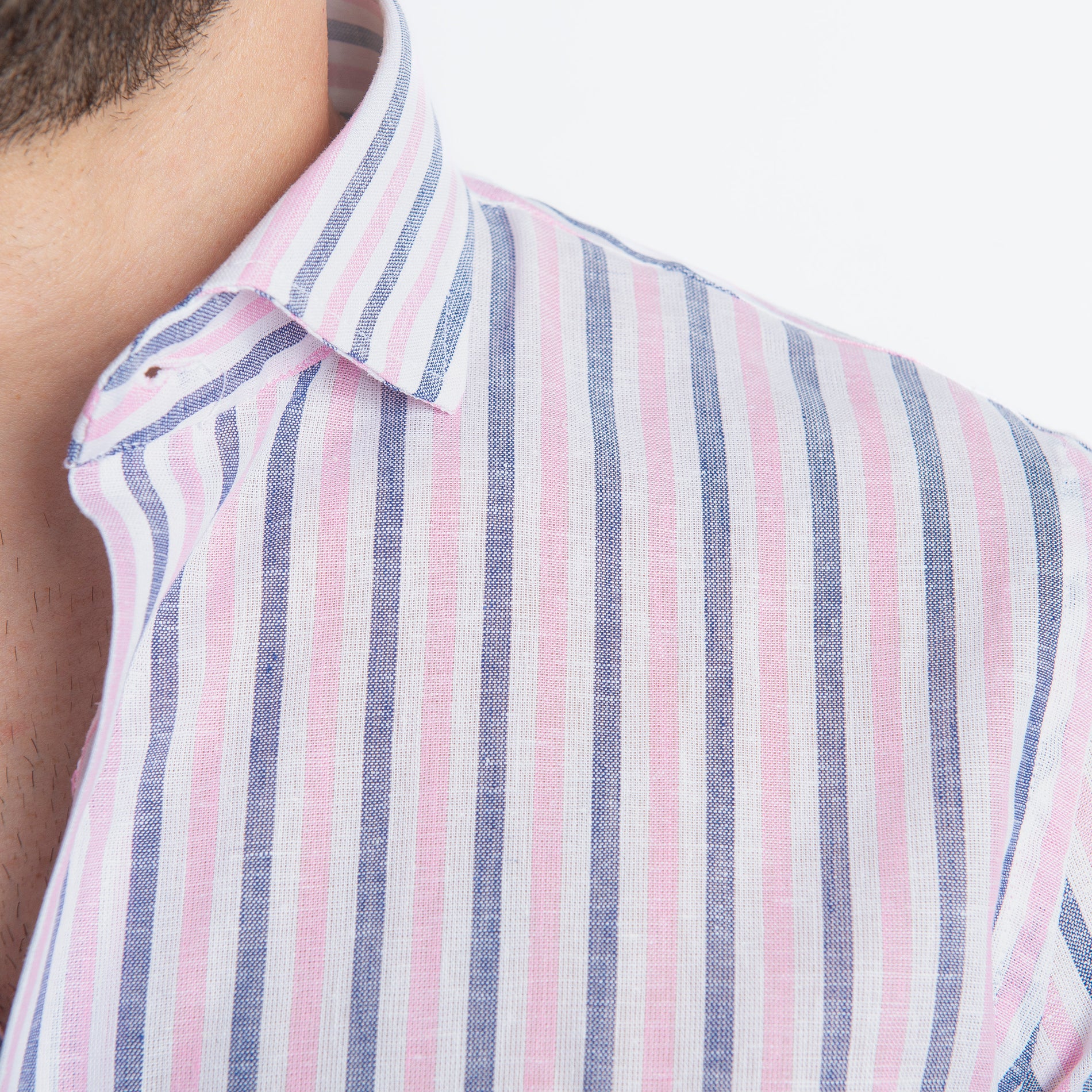 Camicia in Lino Rigata Blu/Rosa
