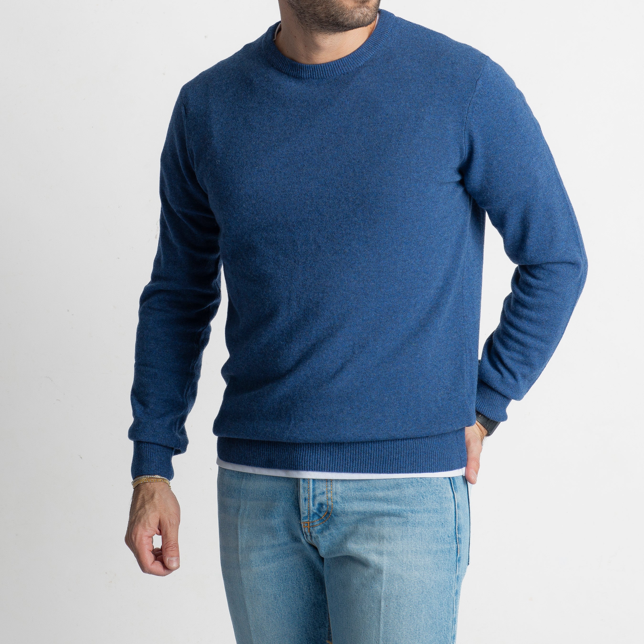 Maglioncino Girocollo Misto Cachemire Jeans