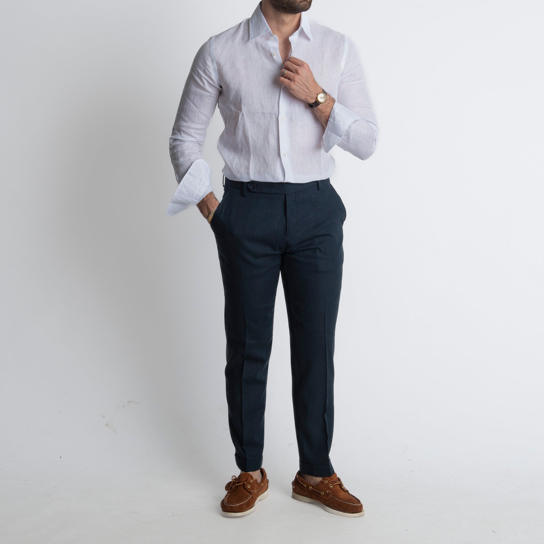 Pantalone in Lino TO8030 Blu