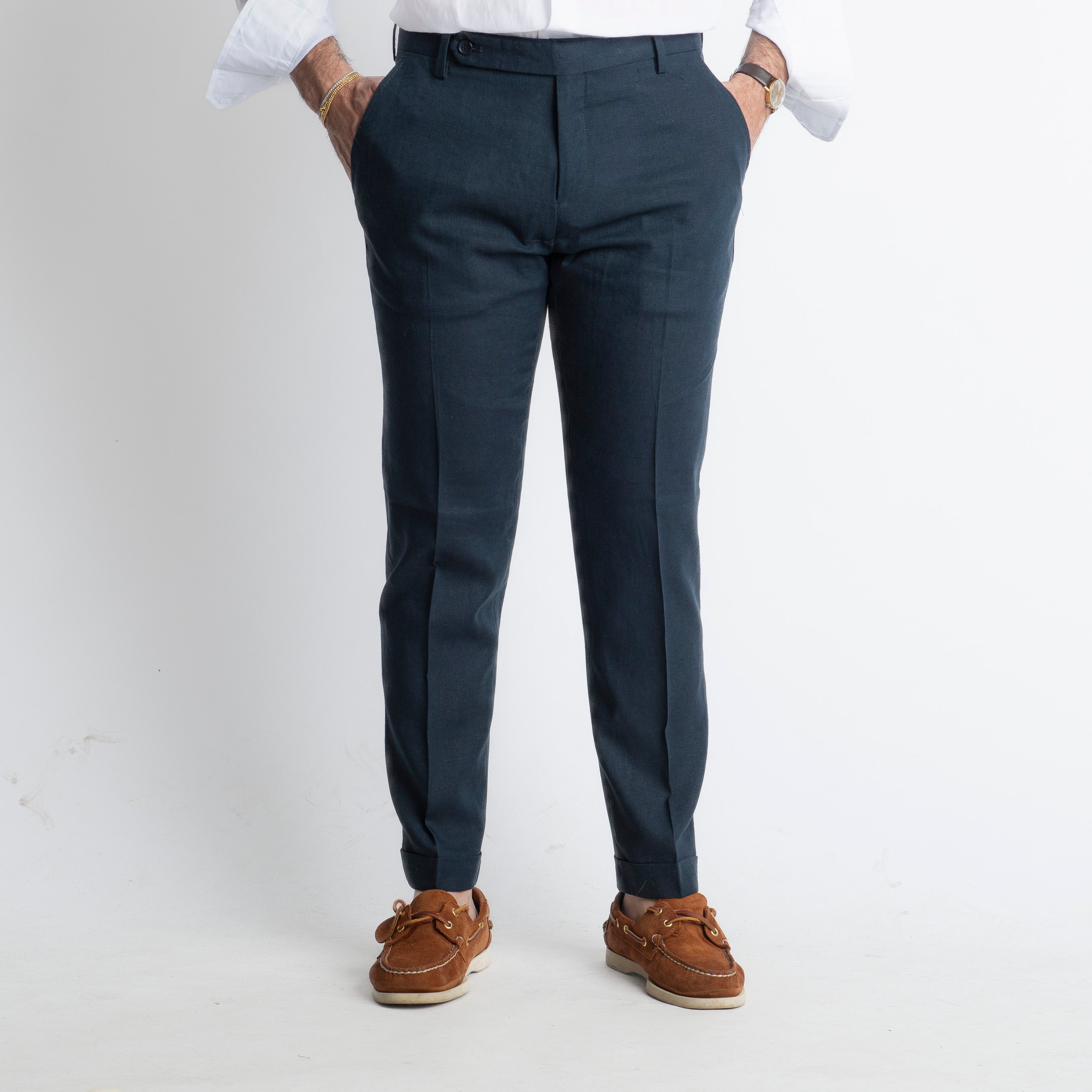 Pantalone in Lino TO8030 Blu