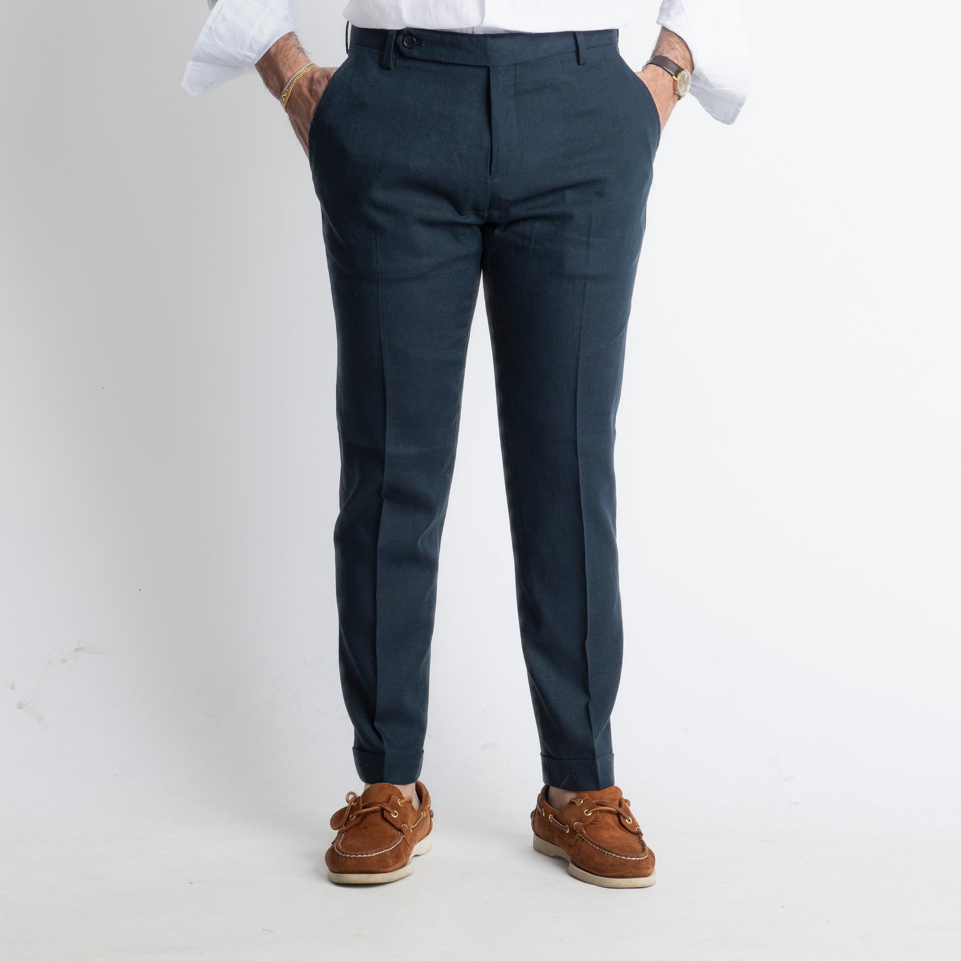Pantalone in Lino TO8030 Blu