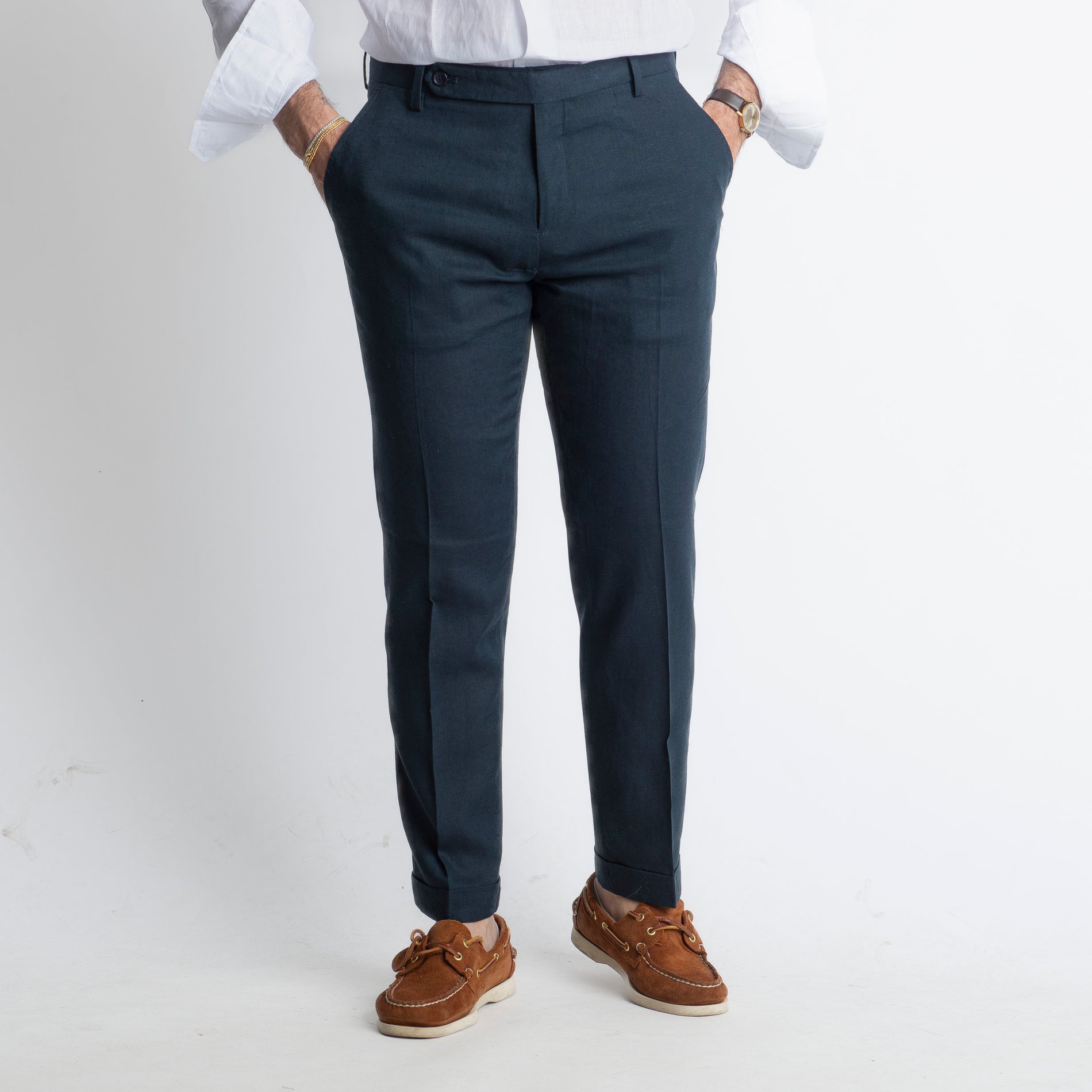 Pantalone in Lino TO8030 Blu