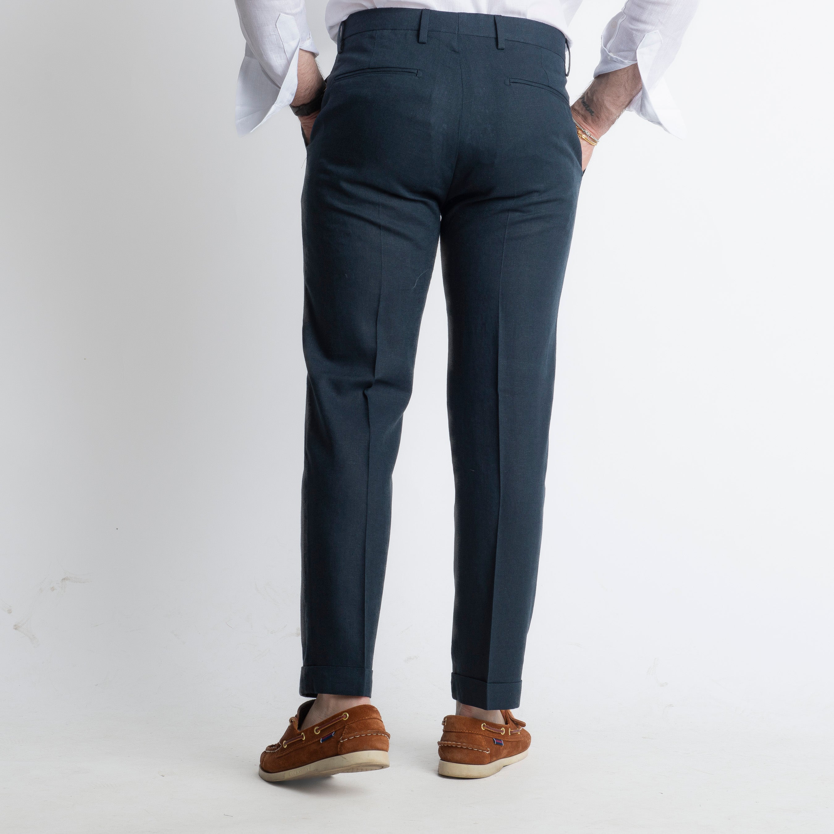 Pantalone in Lino TO8030 Blu