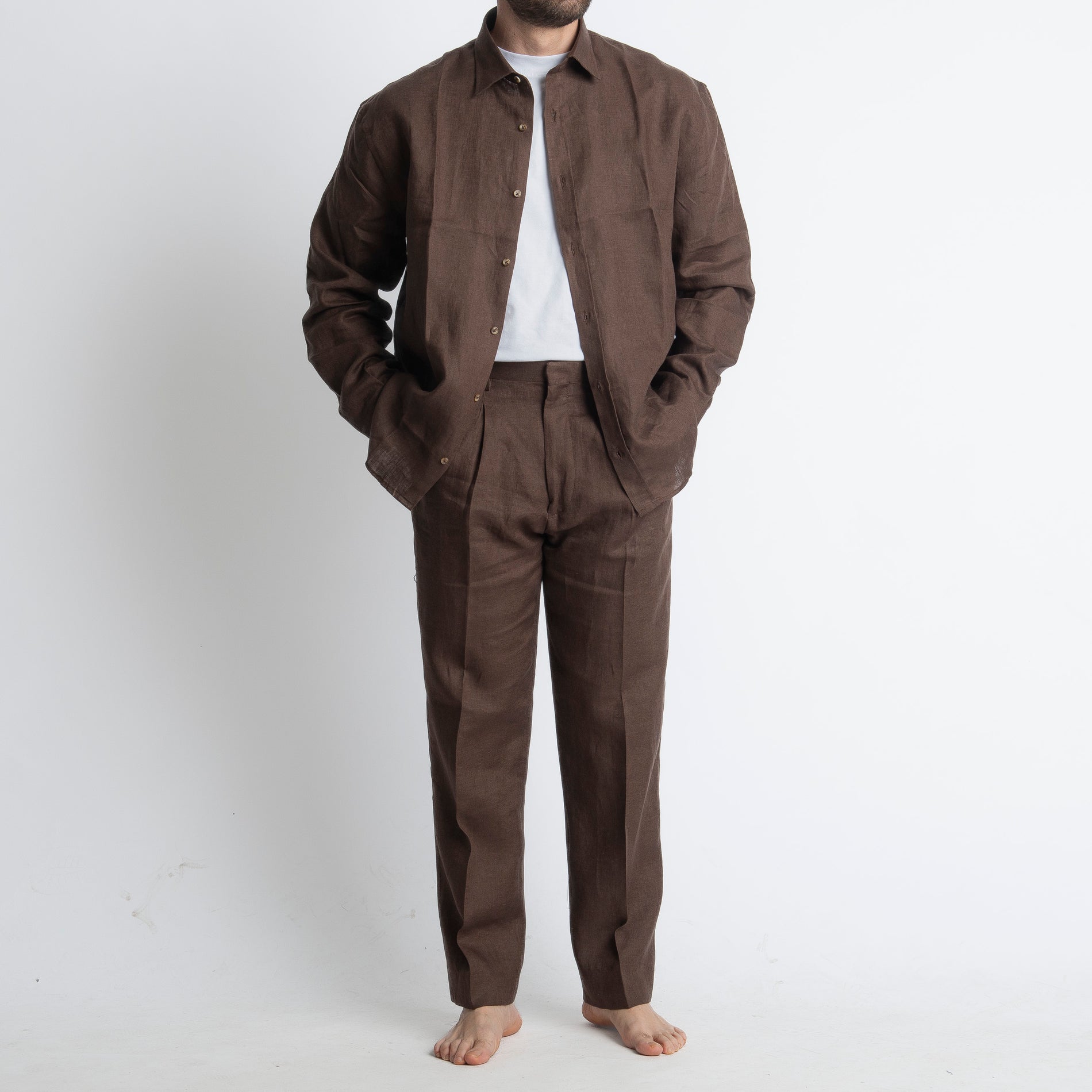 Pantalone 100% Lino Irlandese Fondo Ampio Moro