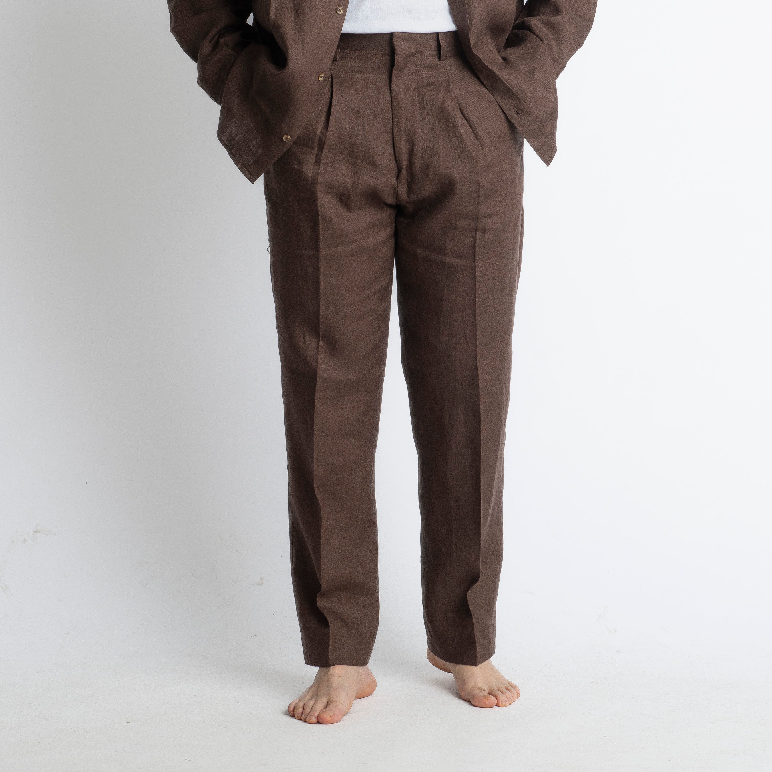 Pantalone 100% Lino Irlandese Fondo Ampio Moro